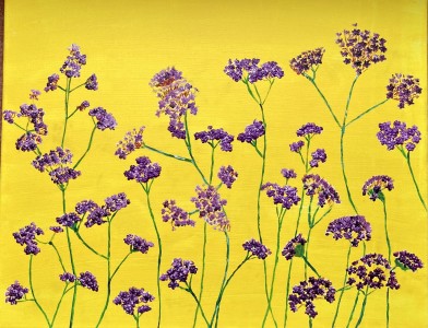 Purple Verbena Bonariensis on yellow 