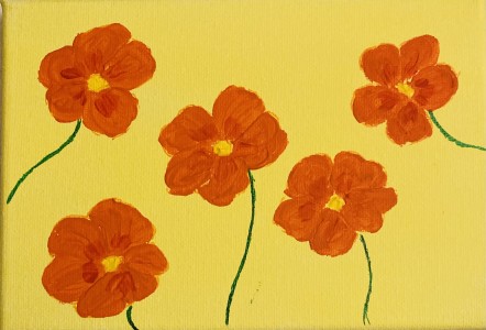 Red flowers on yellow 