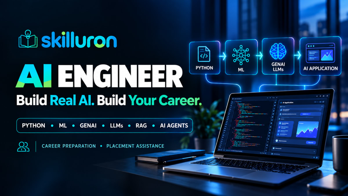 Become an AI Engineer — Skilluron AI Engineer Program. Build real AI, build your career. Python, ML, GenAI, LLMs, RAG and AI Agents, with career preparation and placement assistance.