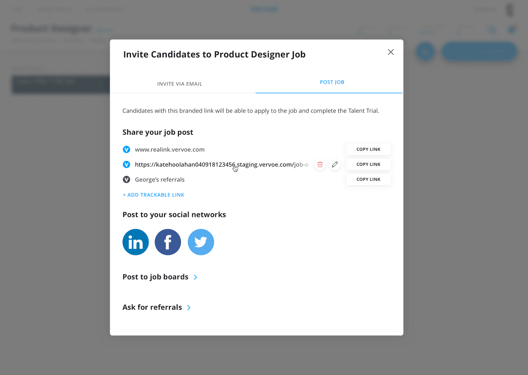 Invite Candidates - Modal - PostJob