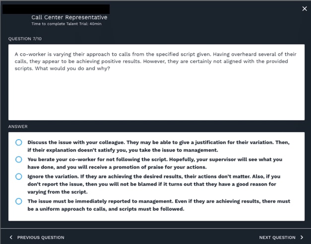 call center talent trial 3