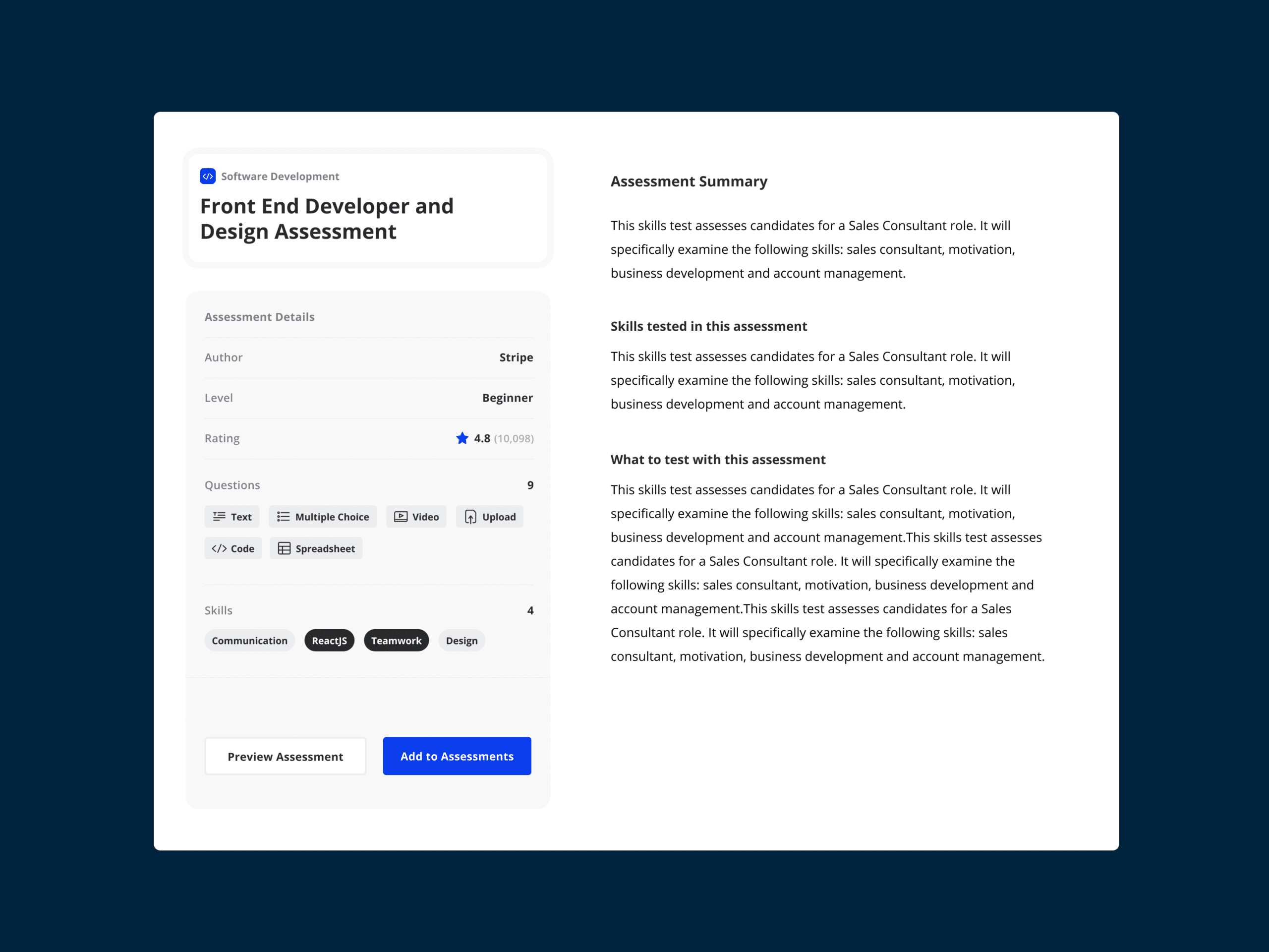 Assessment Details