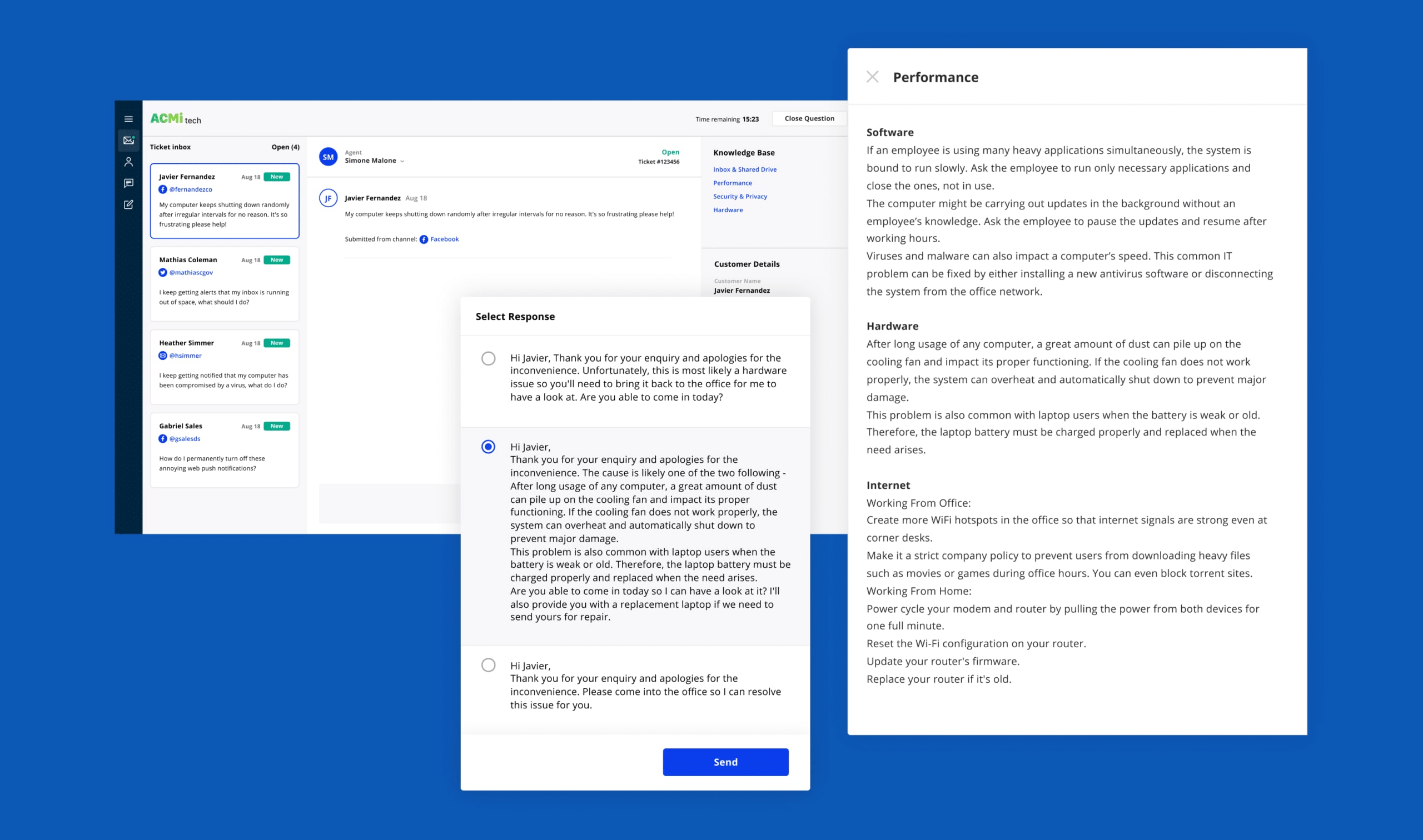 CS Simulator knowledge base and response selector
