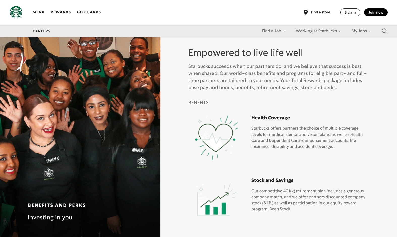 Screenshot of Starbucks careers page