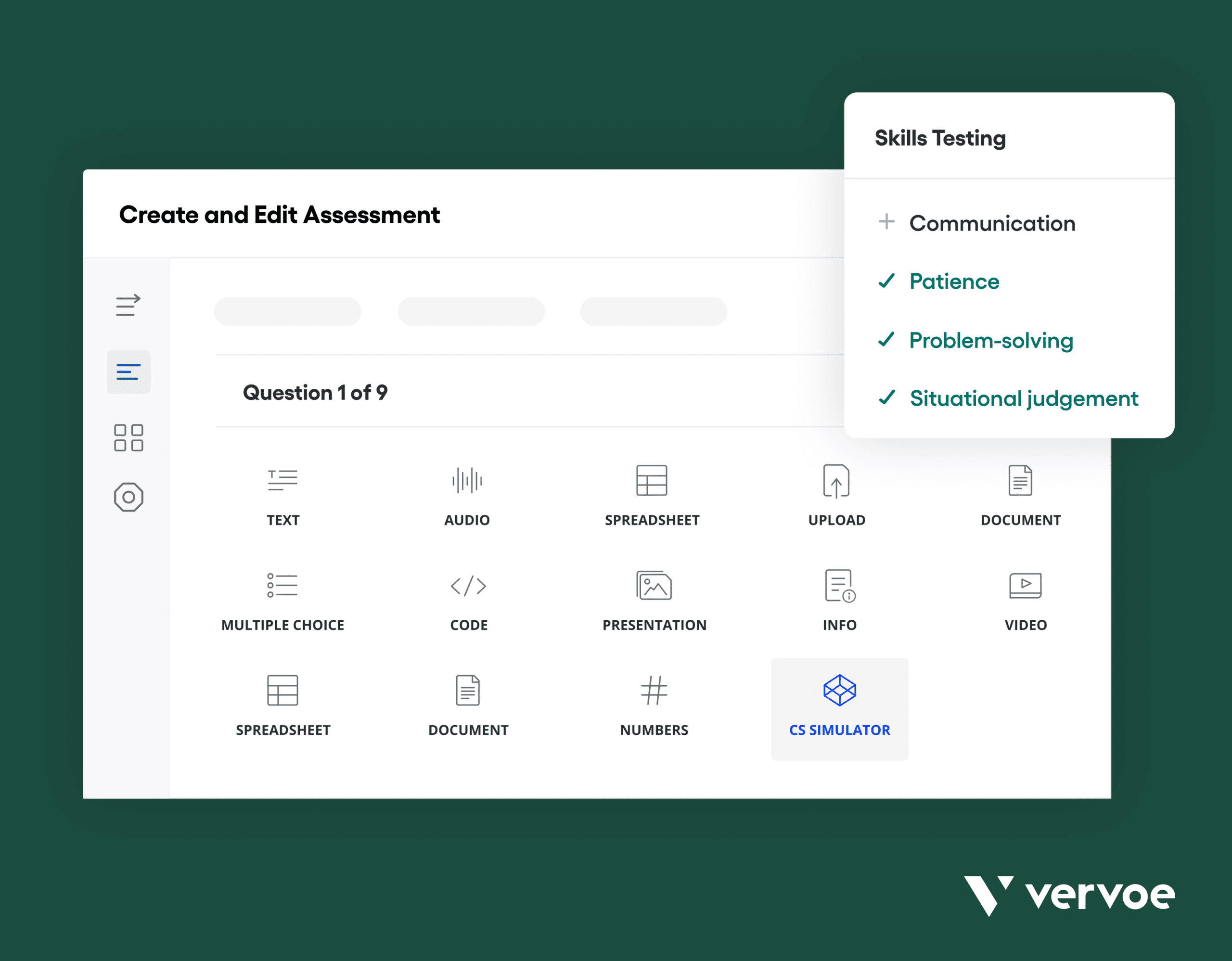 Vervoe skills assessment question types
