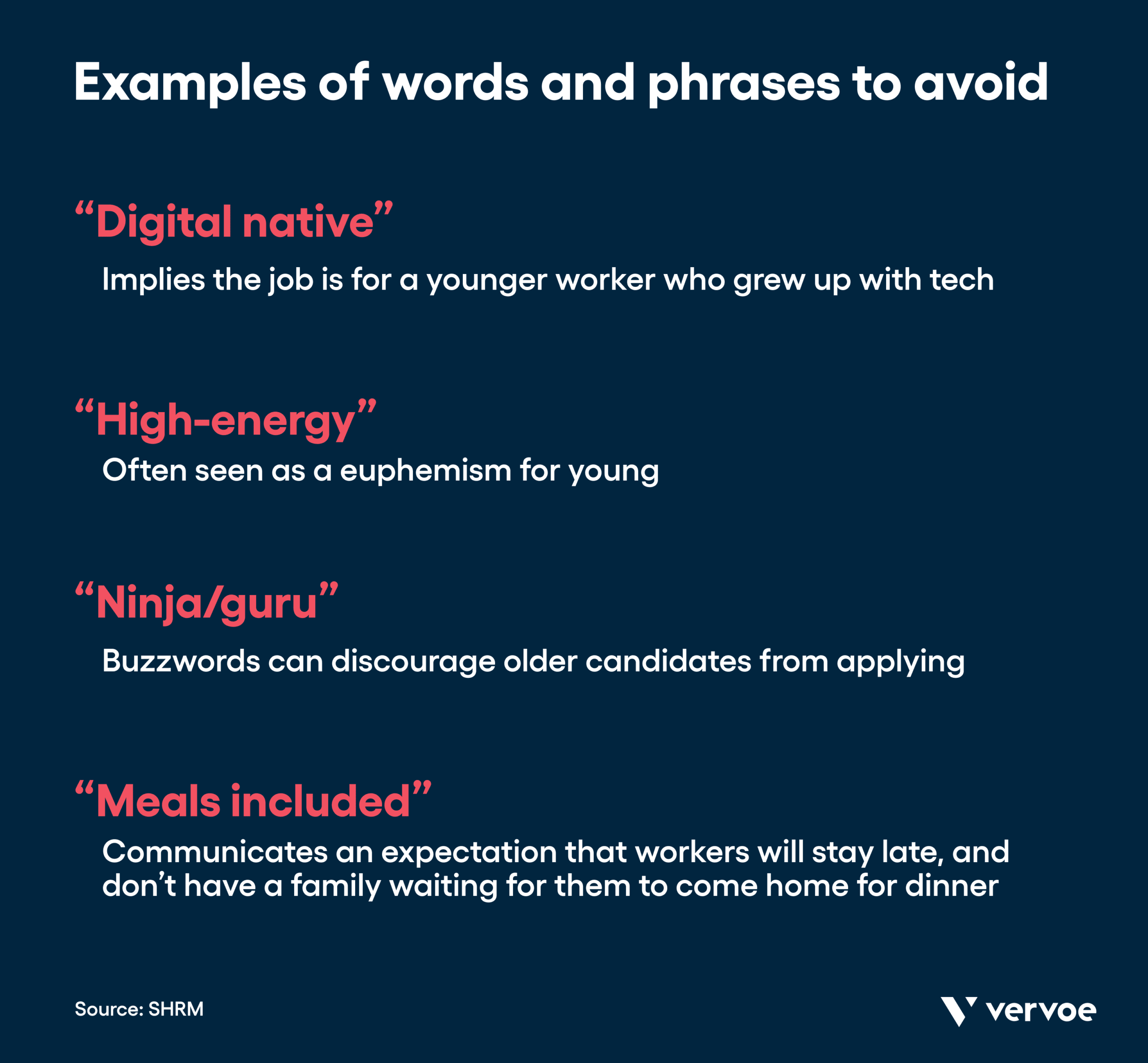 List of key words and phrases to avoid in the workplace that could be ageist
