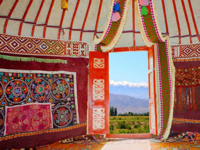 Yurt interior with felt