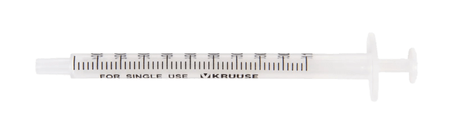 KRUUSE Sprøyte Engangs 2-komponent Centrisk Luer 1 ml, 100 stk
