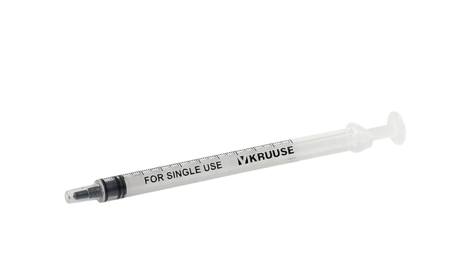 KRUUSE Sprøyte Engangs 3-komponent Centrisk Luer 1 ml, 100 stk