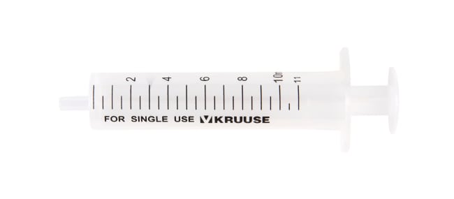 KRUUSE Sprøyte Engangs Excentrisk 2-komponent Luer 10-11 ml, 100 stk