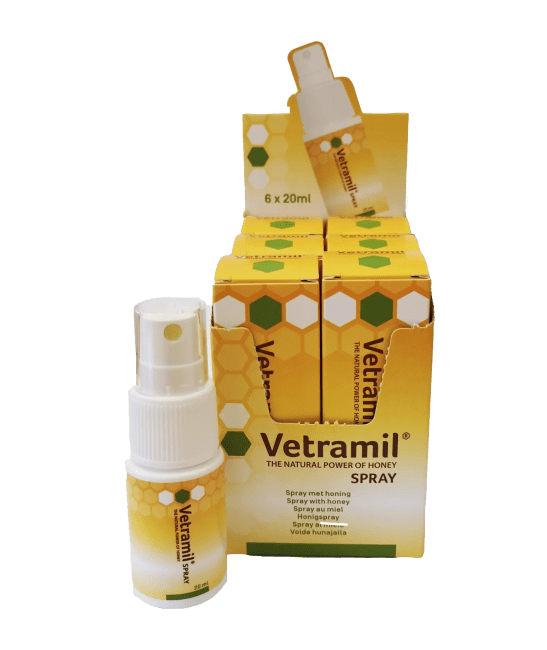 Vetramil Spray med Honning Til Dyr Med Display, 6x20 ml