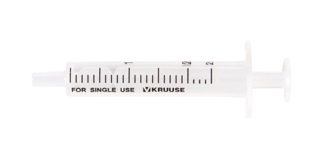 KRUUSE Sprøyte Engangs 2-komponent Centrisk Luer 2-2,4 ml, 100 stk