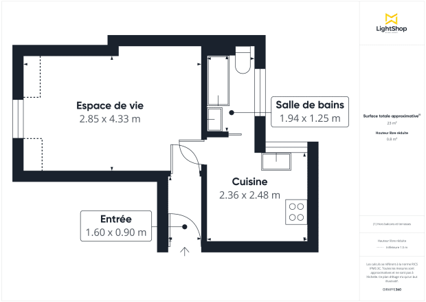 Appartement de 22.8 m² à Paris