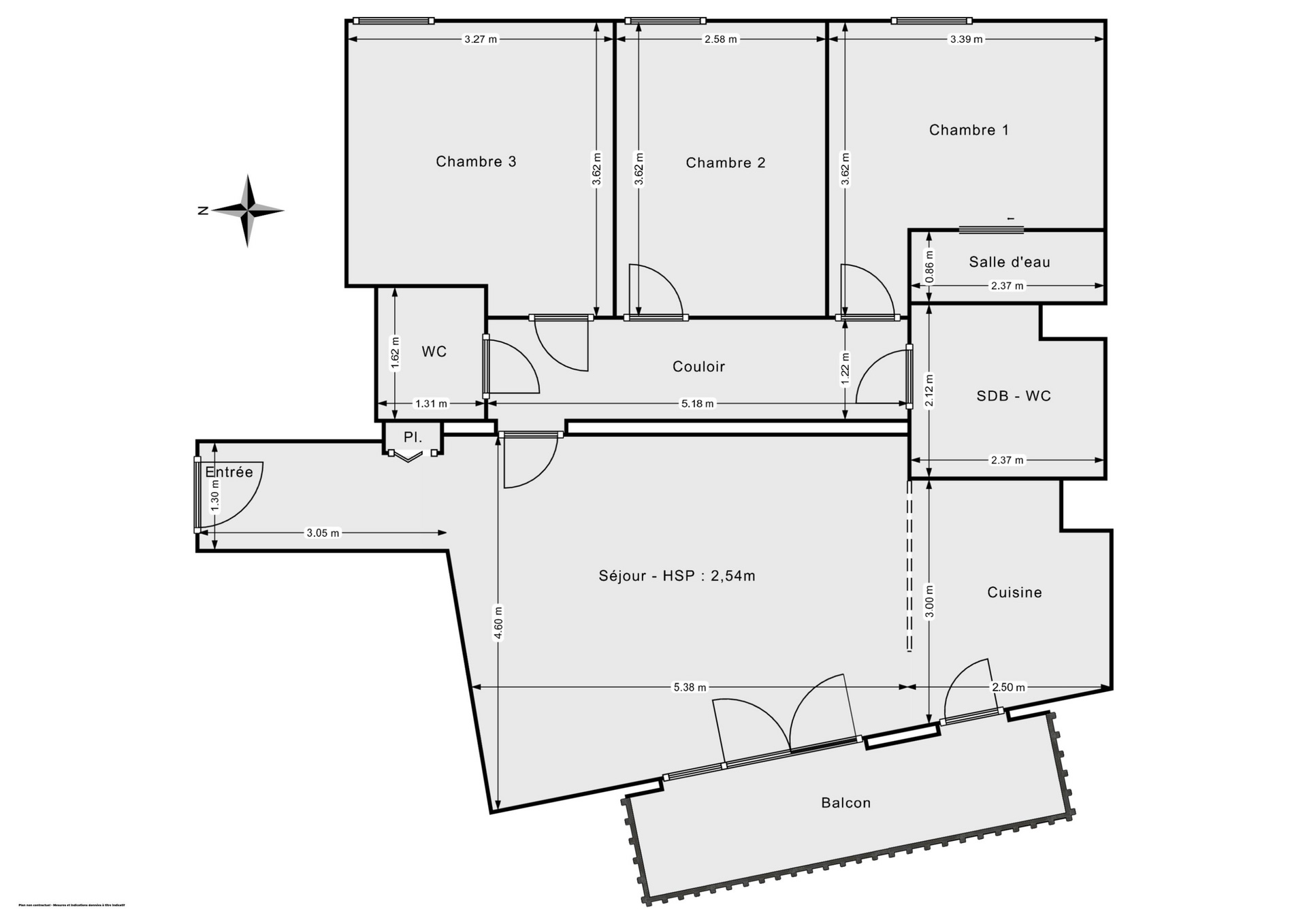 Plan 2D - Appartement 77.48 Montreuil