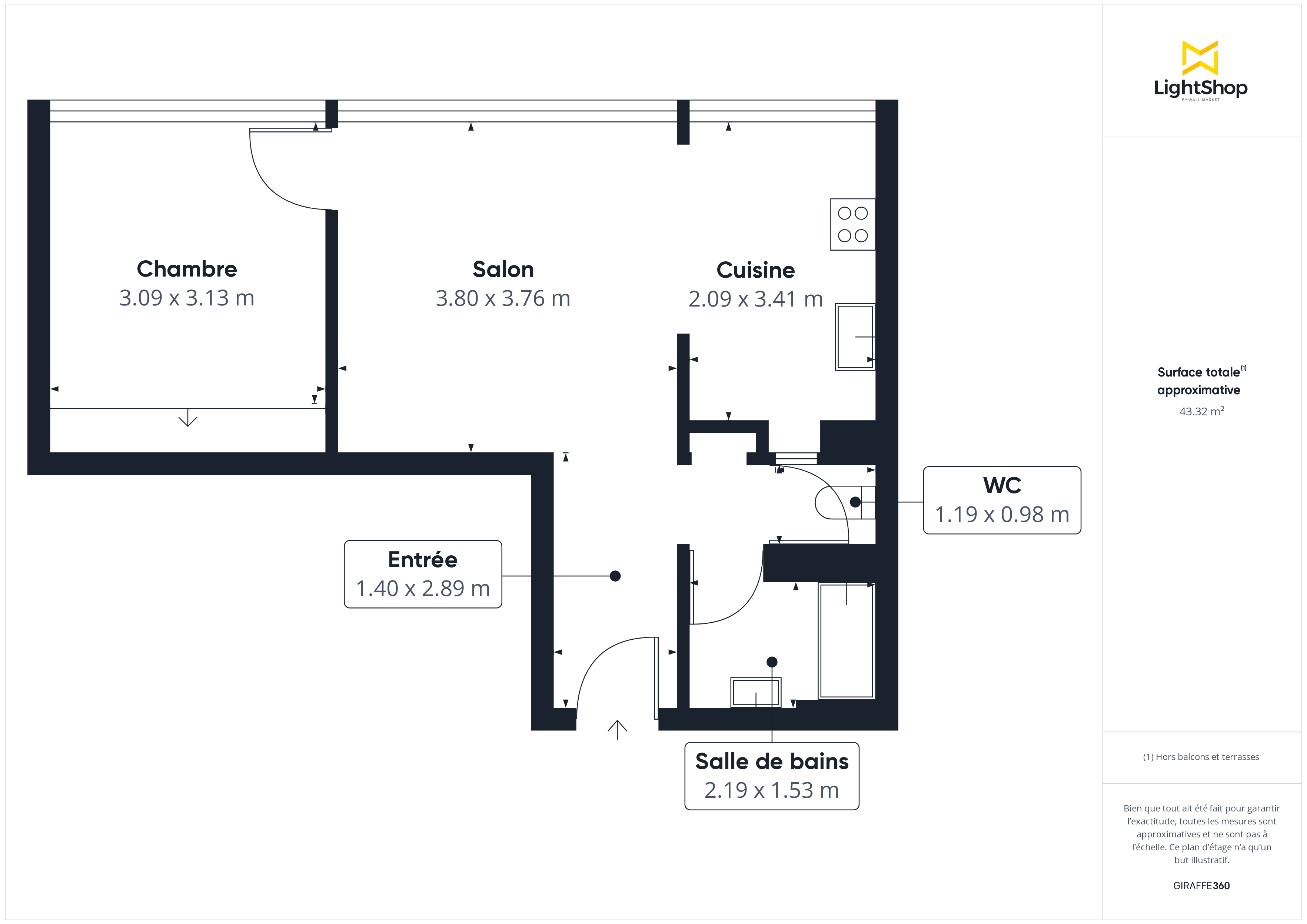 Plan 2D - Appartement 43.5 Paris