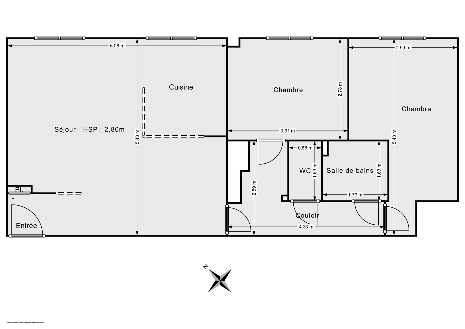 Plan 2D - Appartement 62.51 Paris