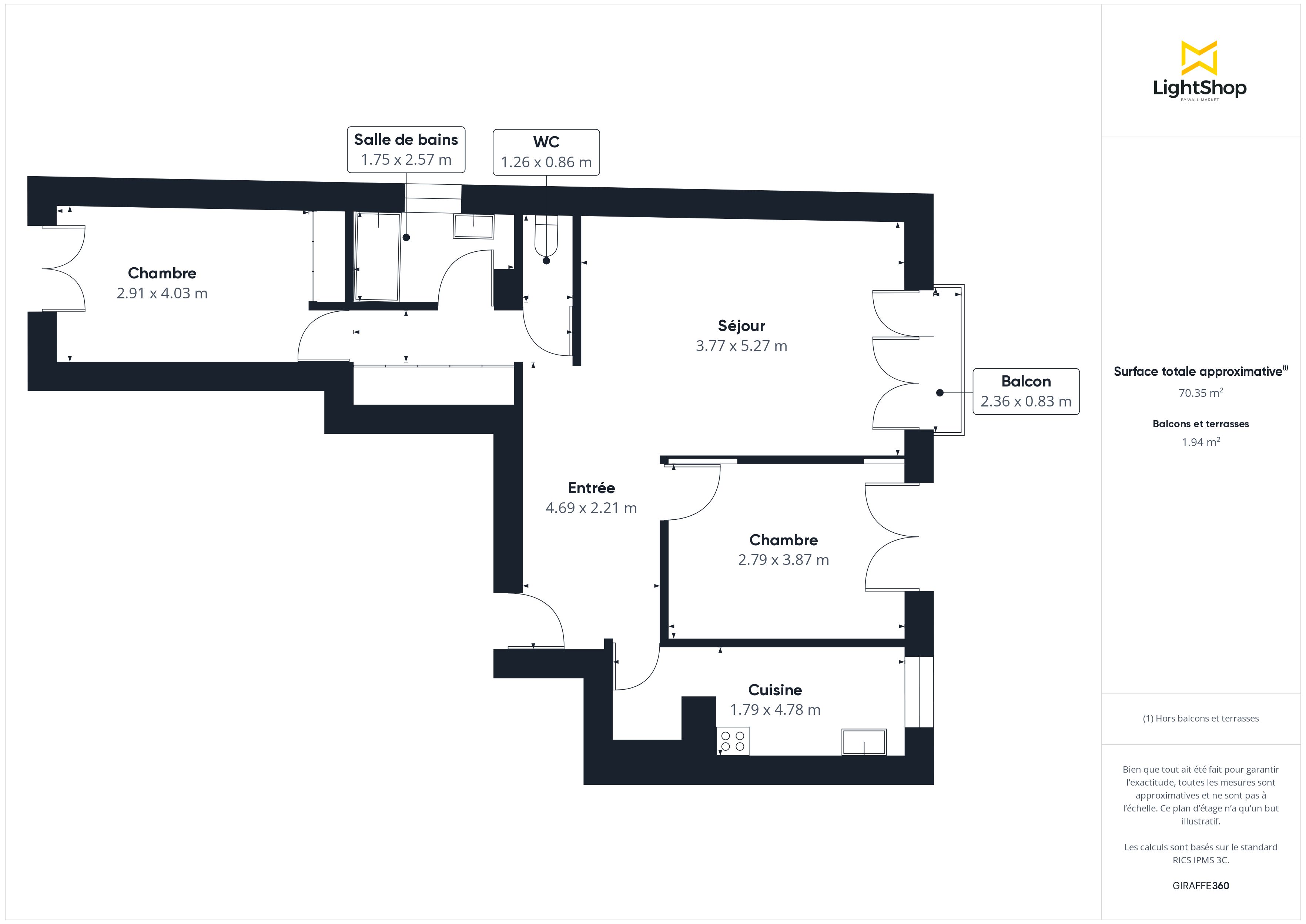 Plan 2D - Appartement 71.79 Montreuil