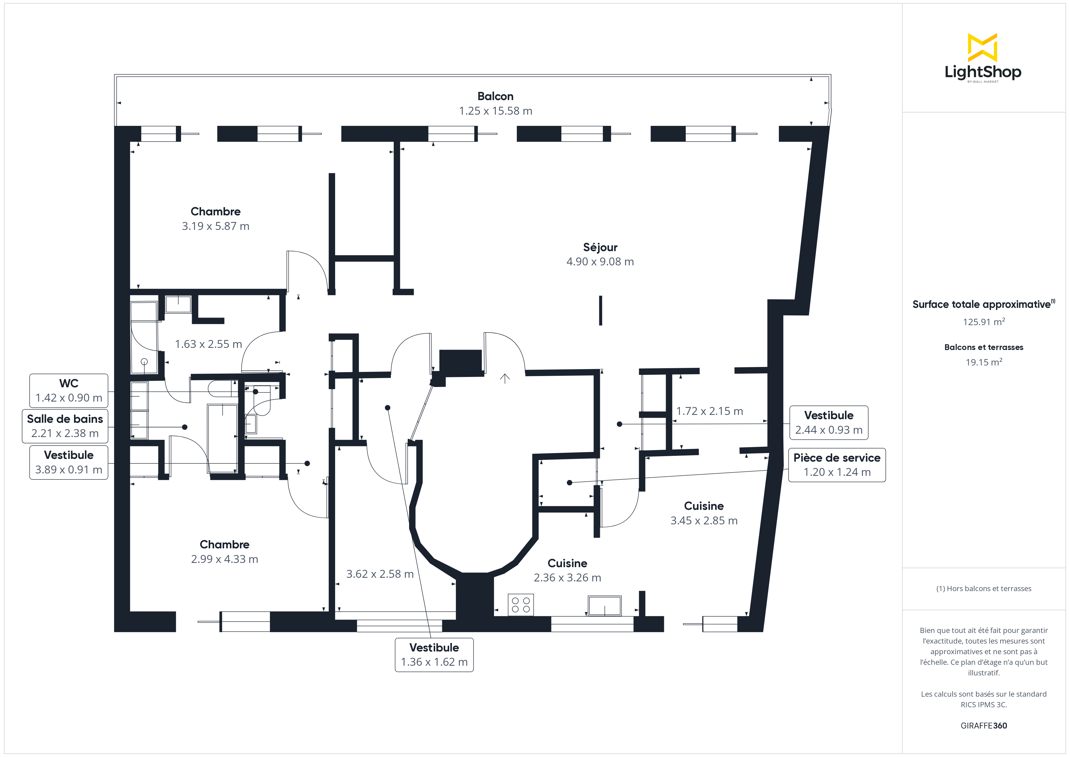 Plan 2D - Appartement 126.0 Boulogne-Billancourt