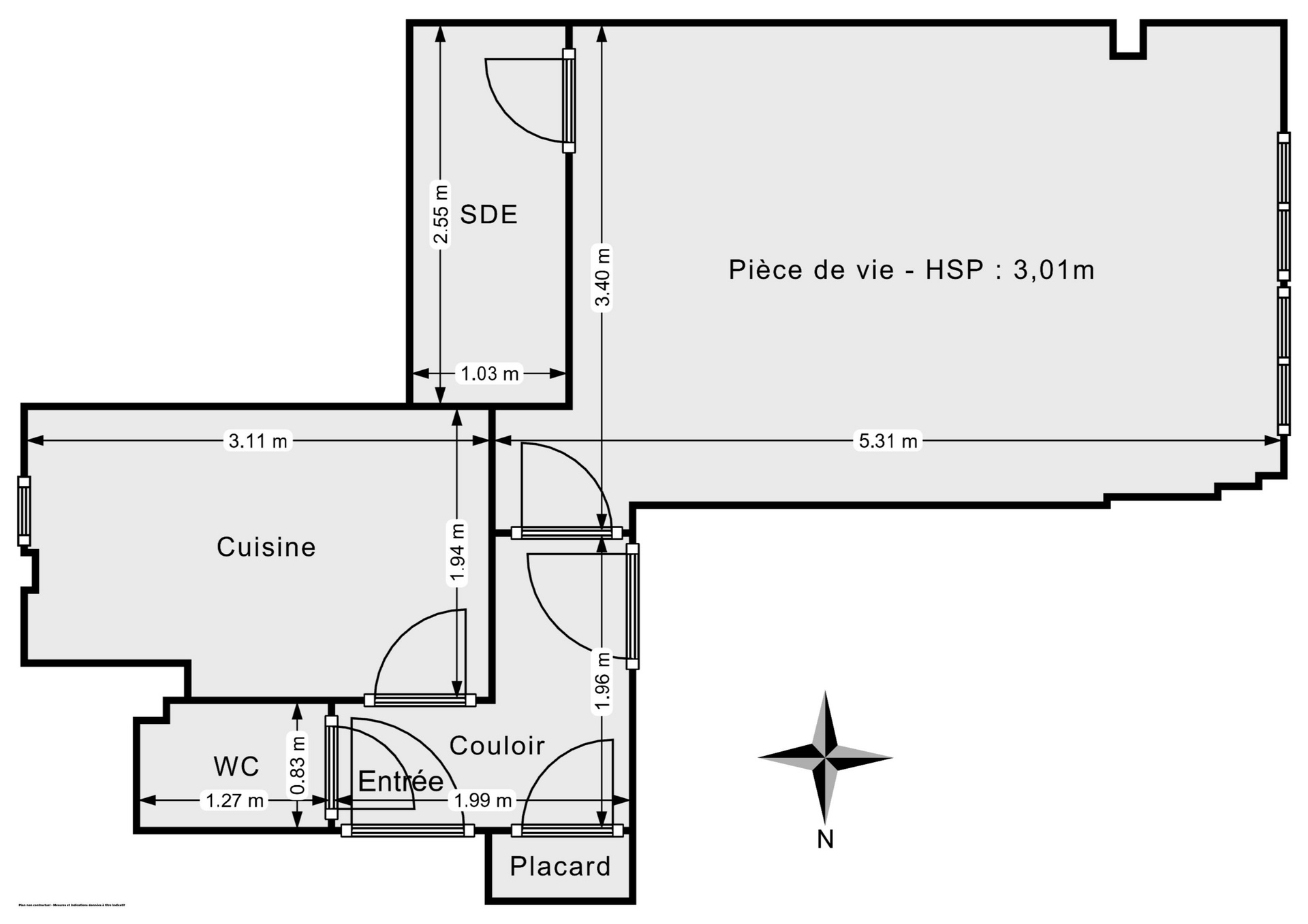 Plan 2D - Appartement 26.9 Paris