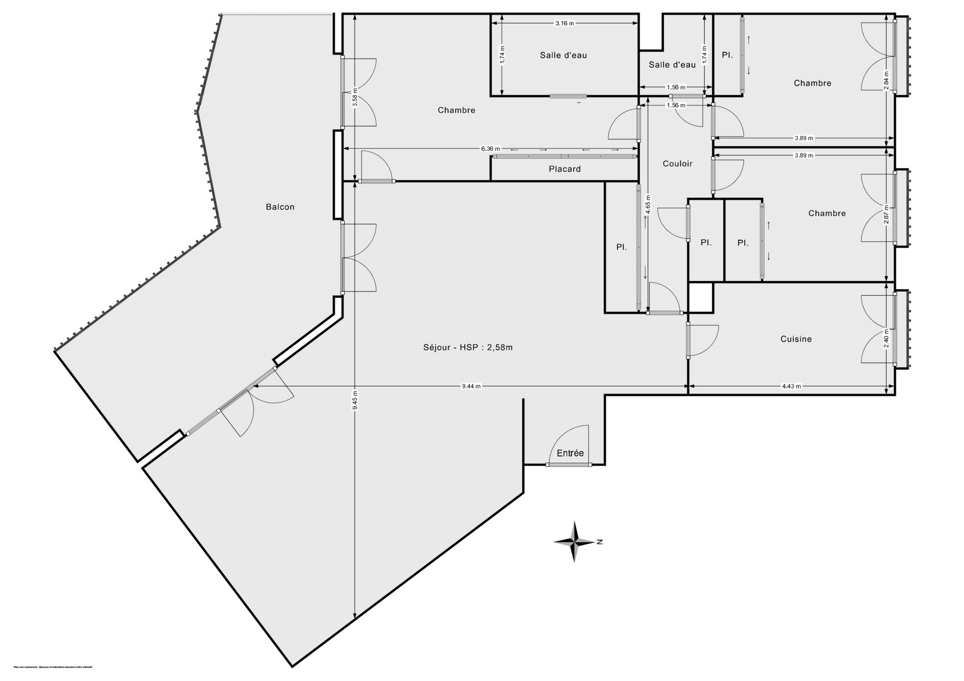 Plan 2D - Appartement 124.0 Levallois-Perret