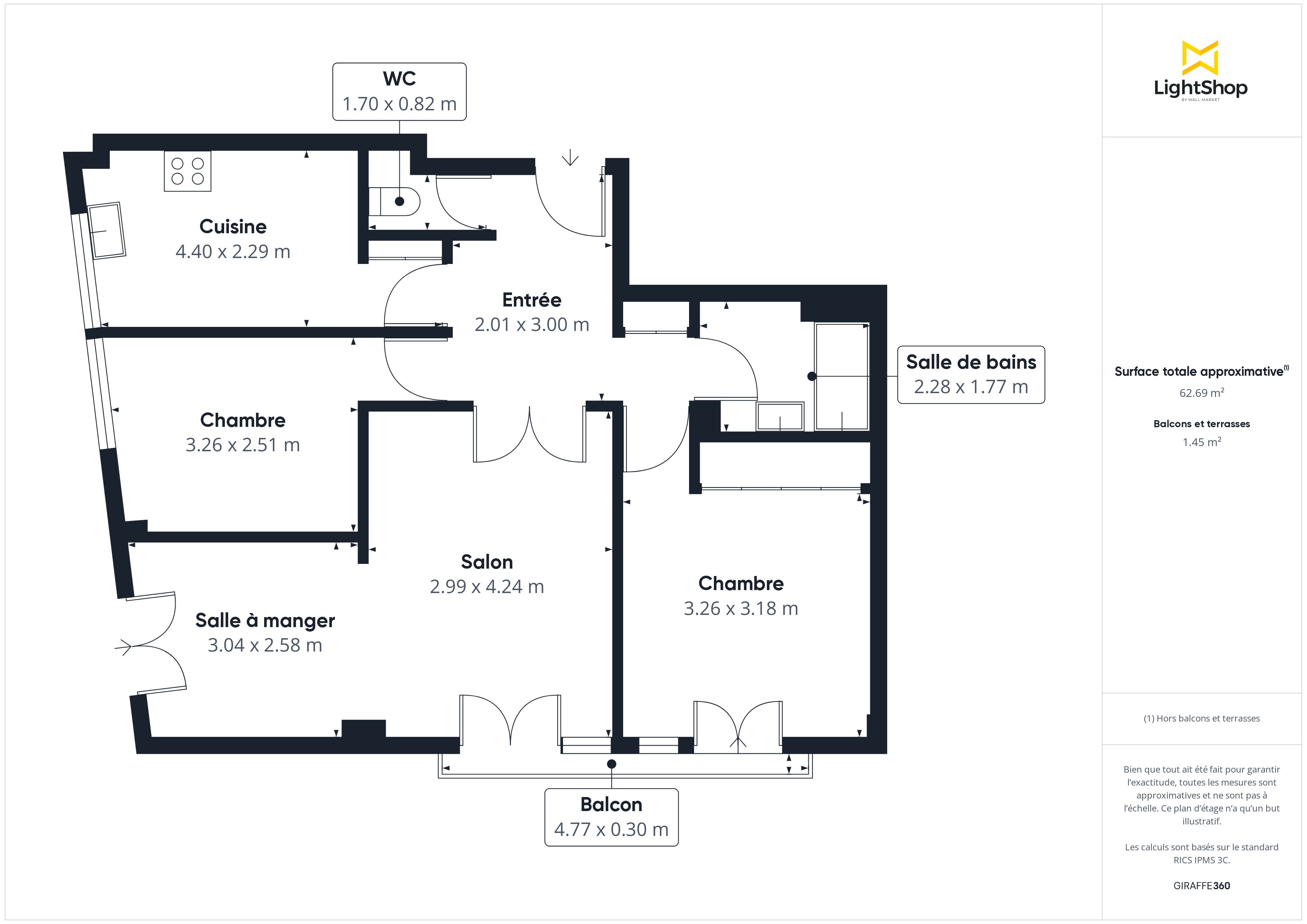 Plan 2D - Appartement 62.58 Paris