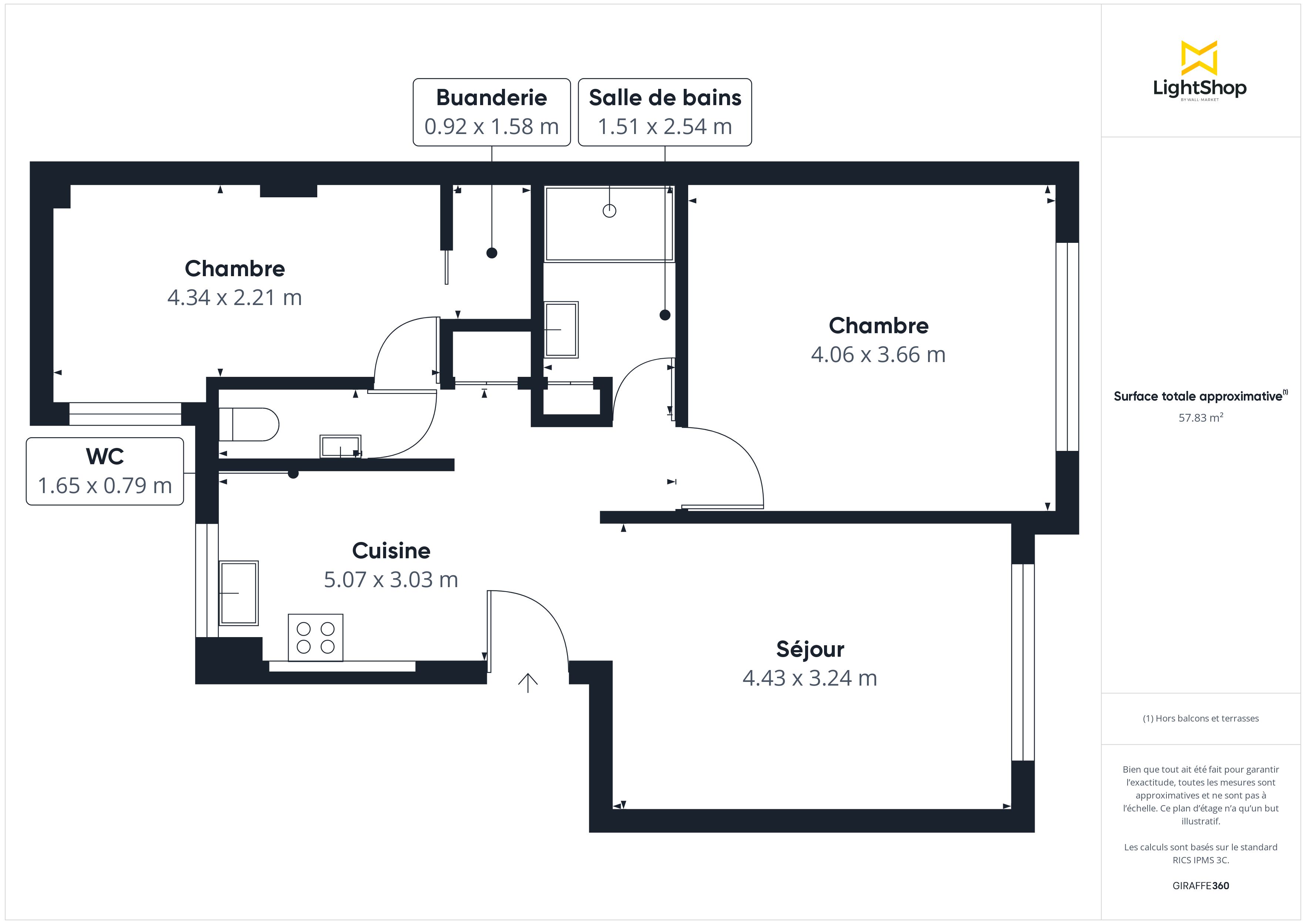 Plan 2D - Appartement 59.0 Paris