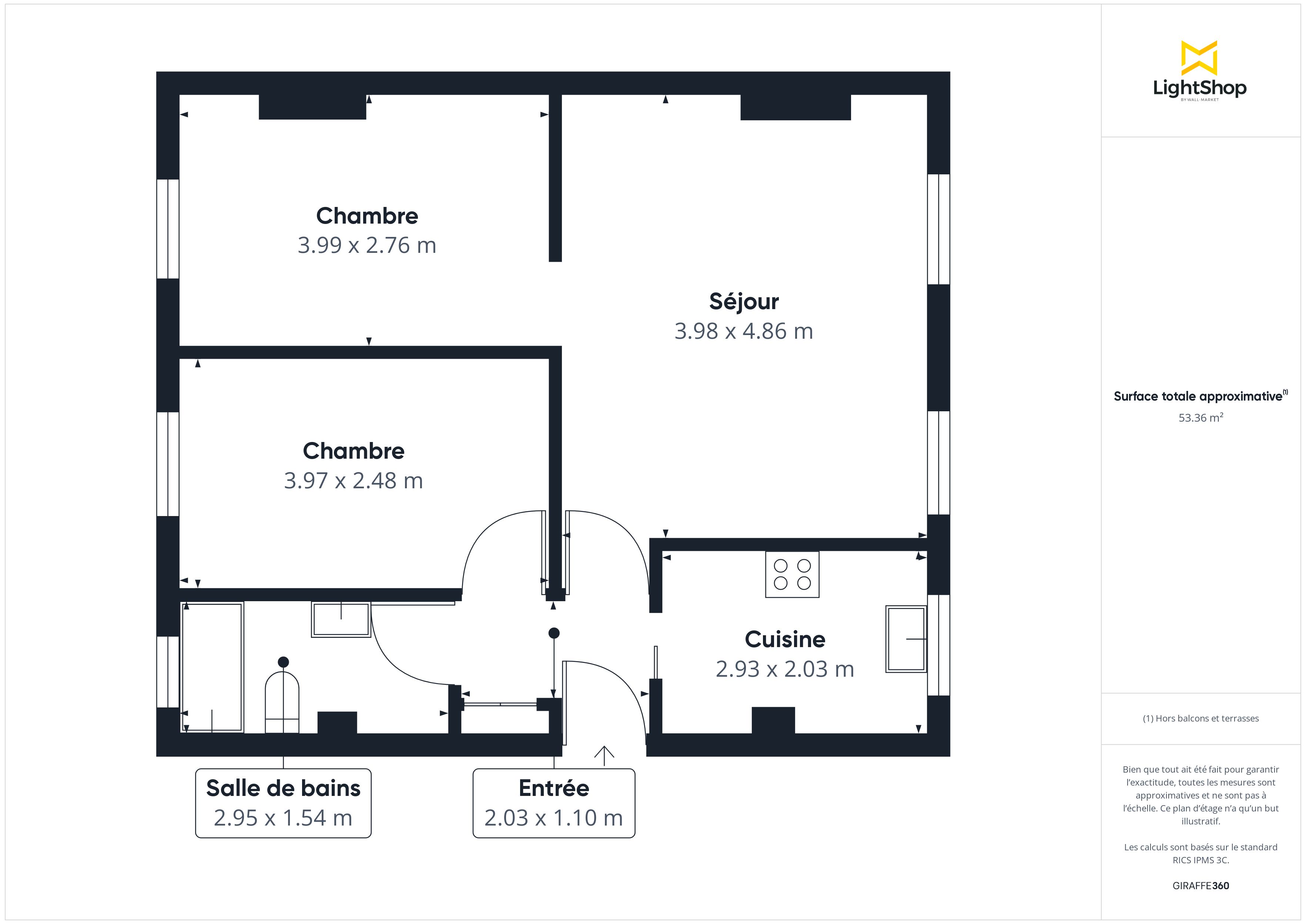 Plan 2D - Appartement 54.15 Paris
