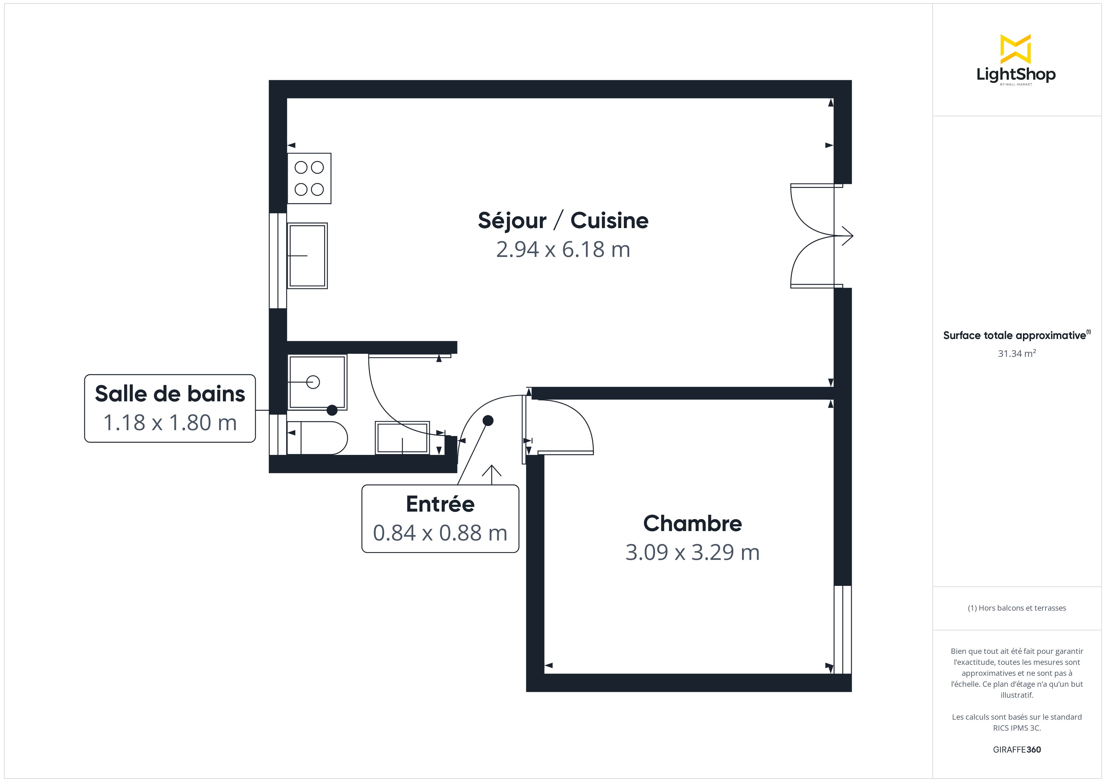 Plan 2D - Appartement 32.35 Levallois-Perret