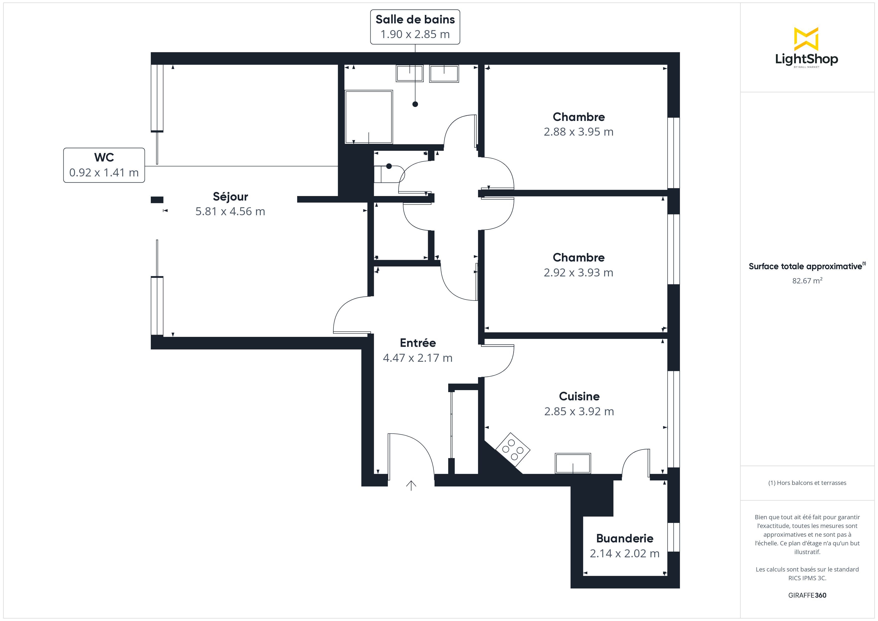 Plan 2D - Appartement 78.62 Villeurbanne