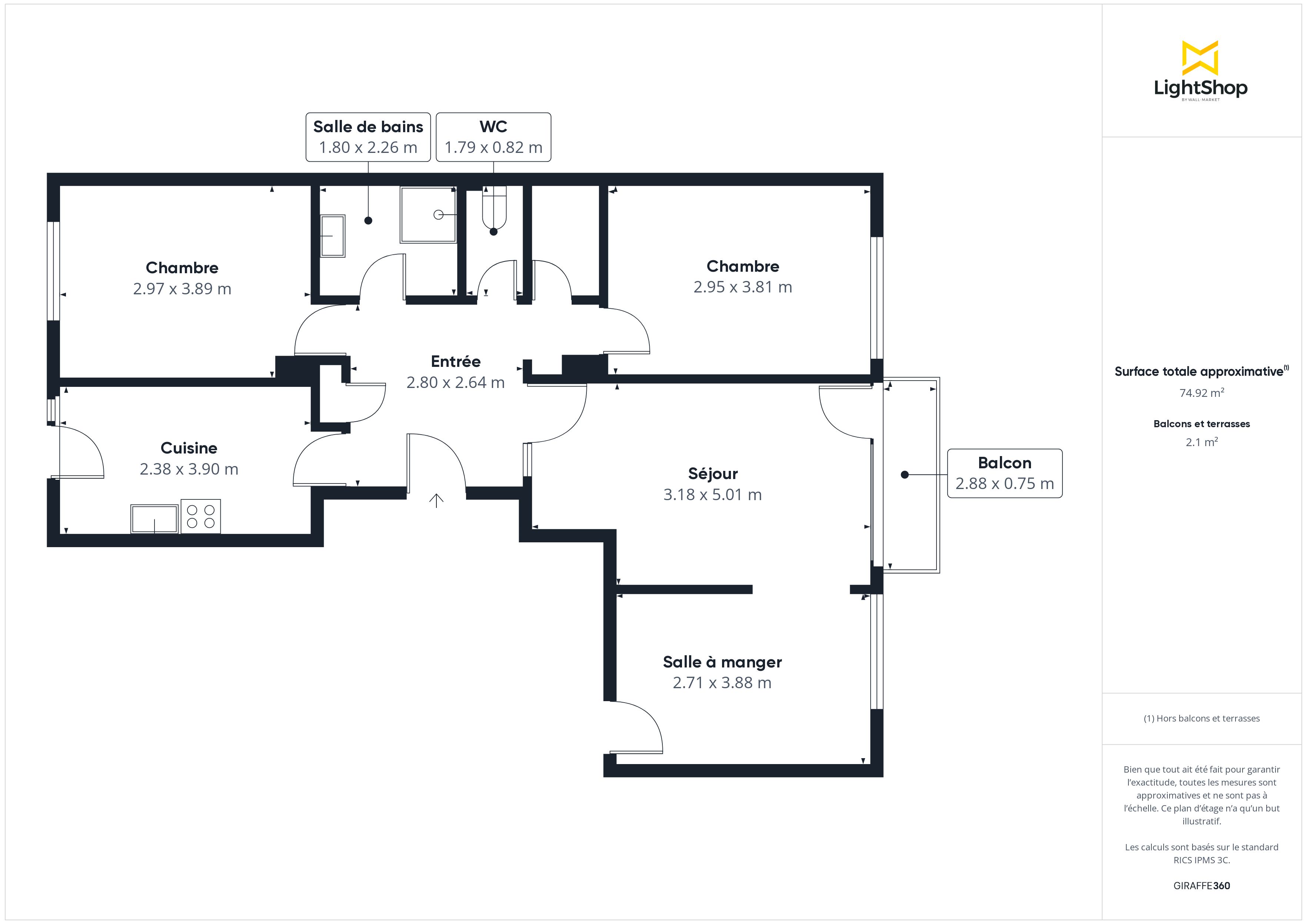 Plan 2D - Appartement 75.0 Lyon
