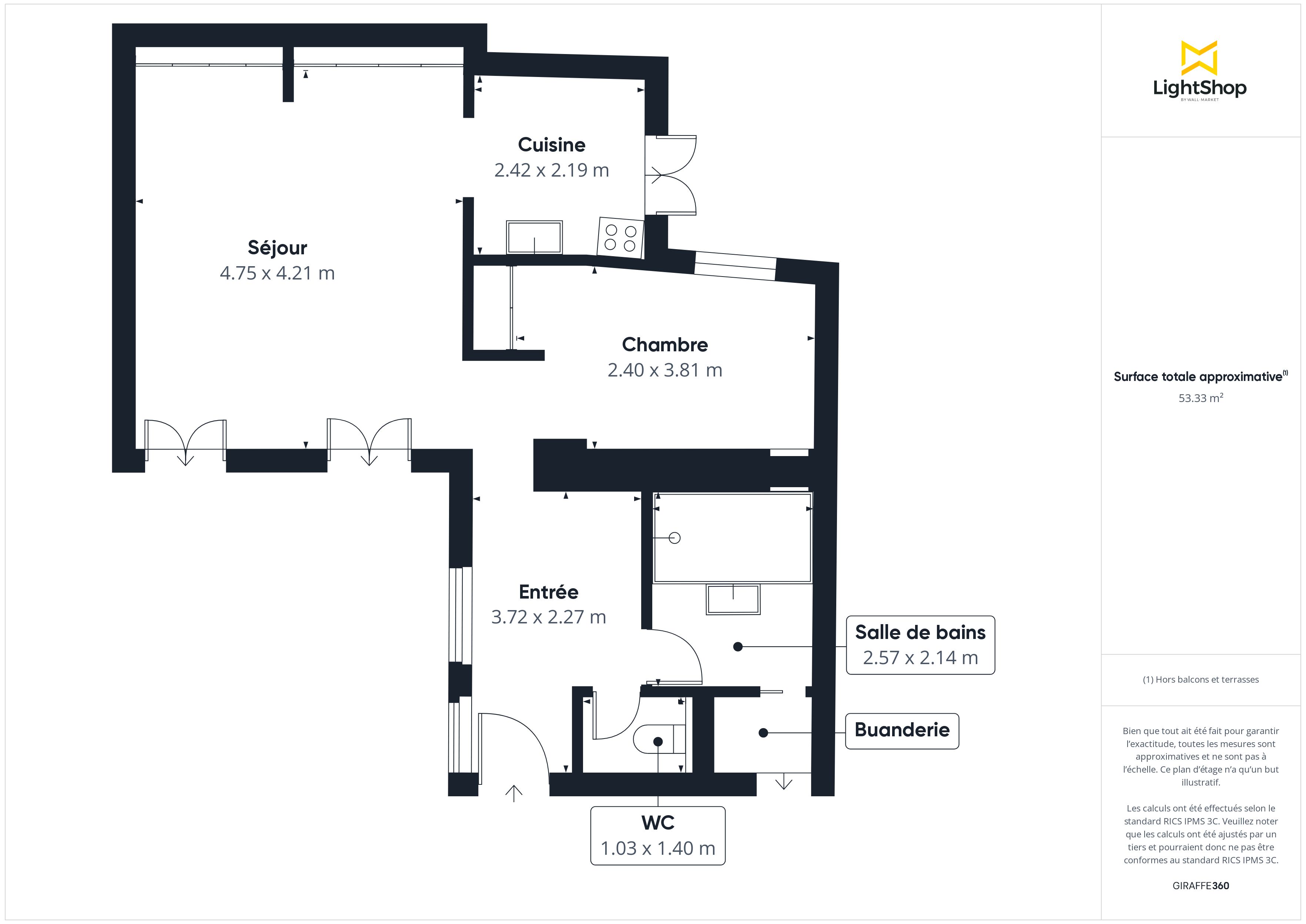 Plan 2D - Appartement 55.03 Paris