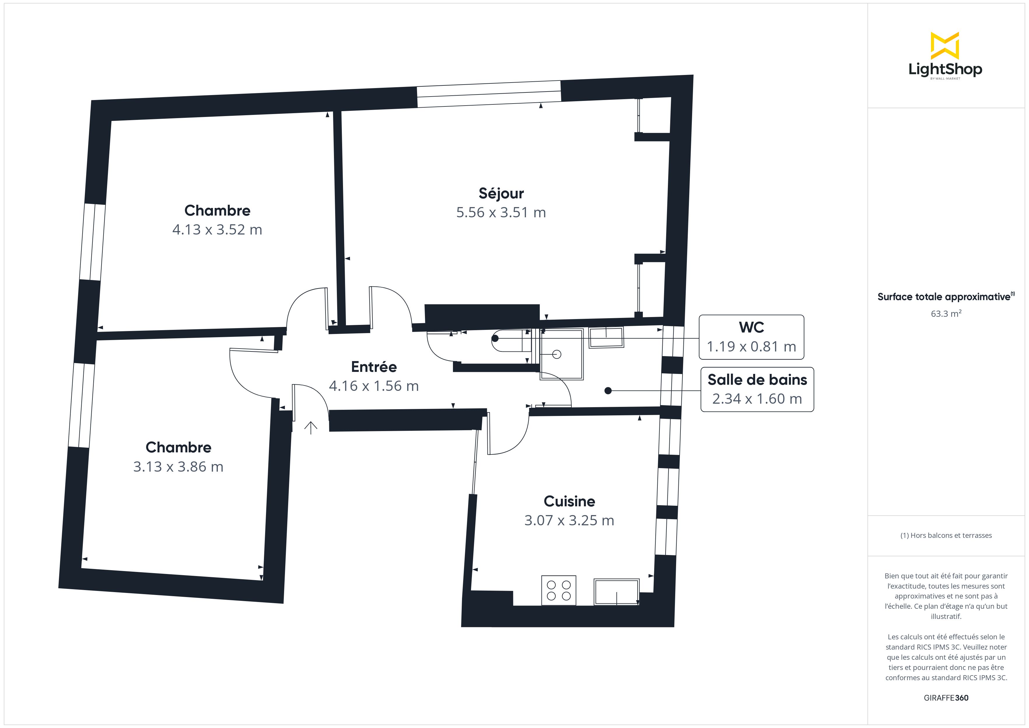 Plan 2D - Appartement 63.38 Nantes
