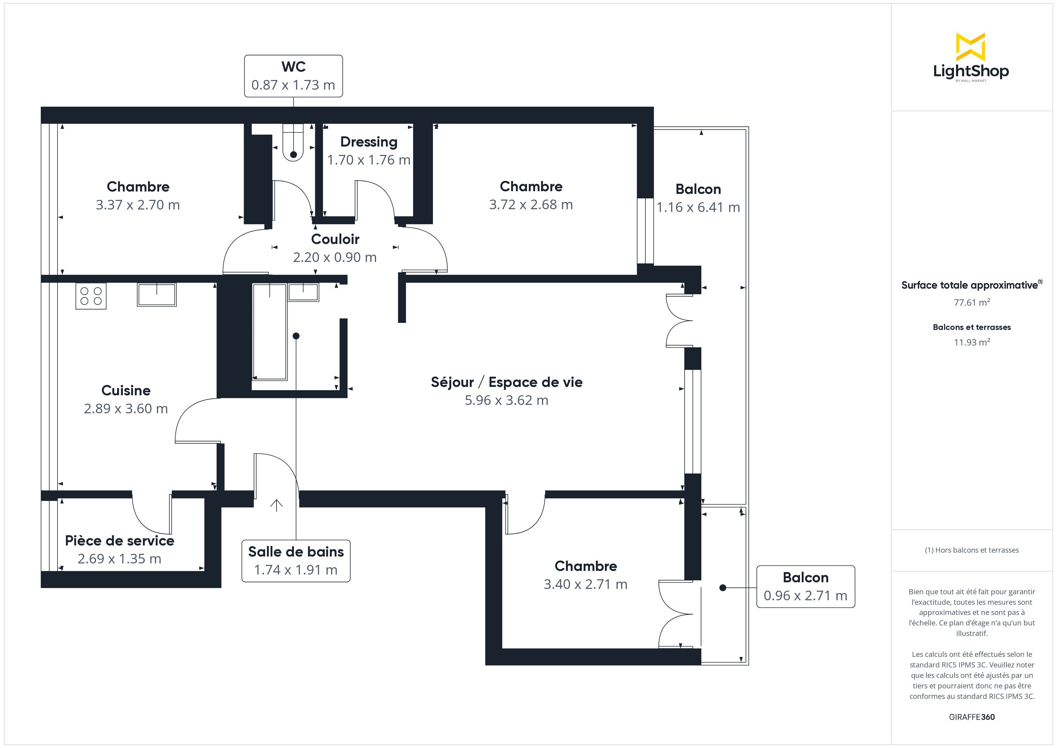 Plan 2D - Appartement 74.0 Cenon