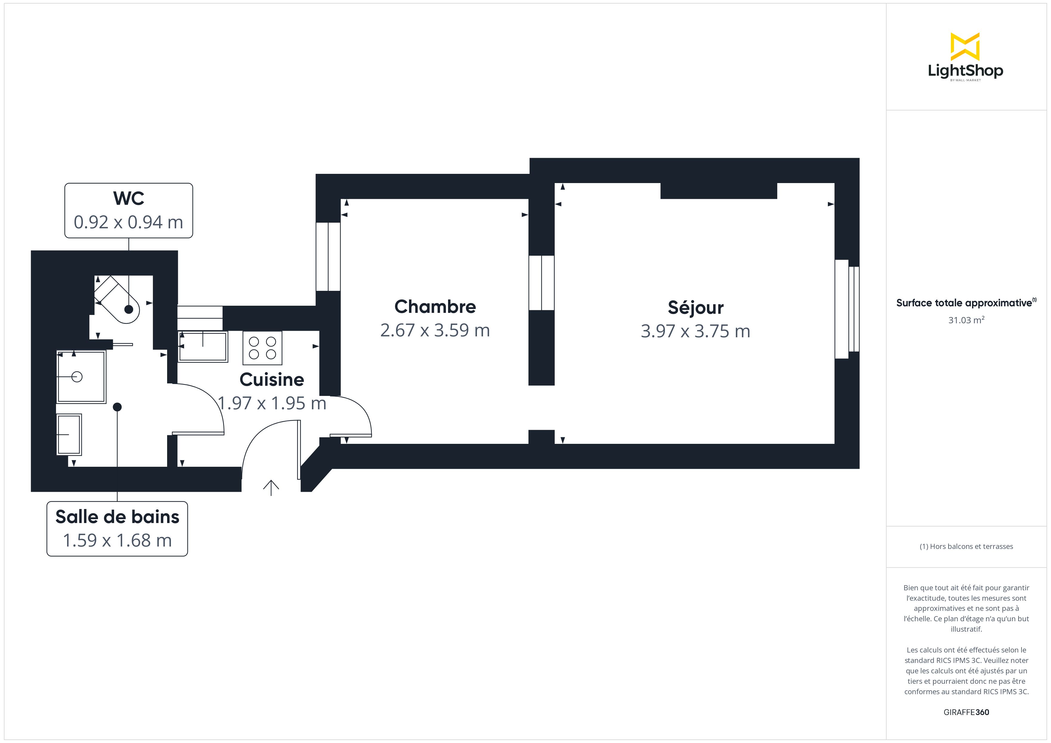 Plan 2D - Appartement 31.6 Paris