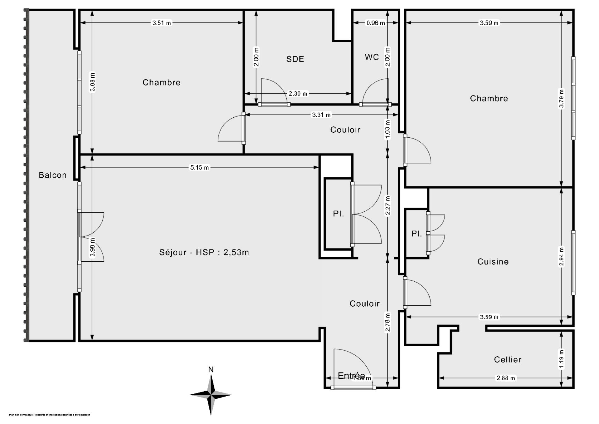 Plan 2D - Appartement 68.97 Nantes