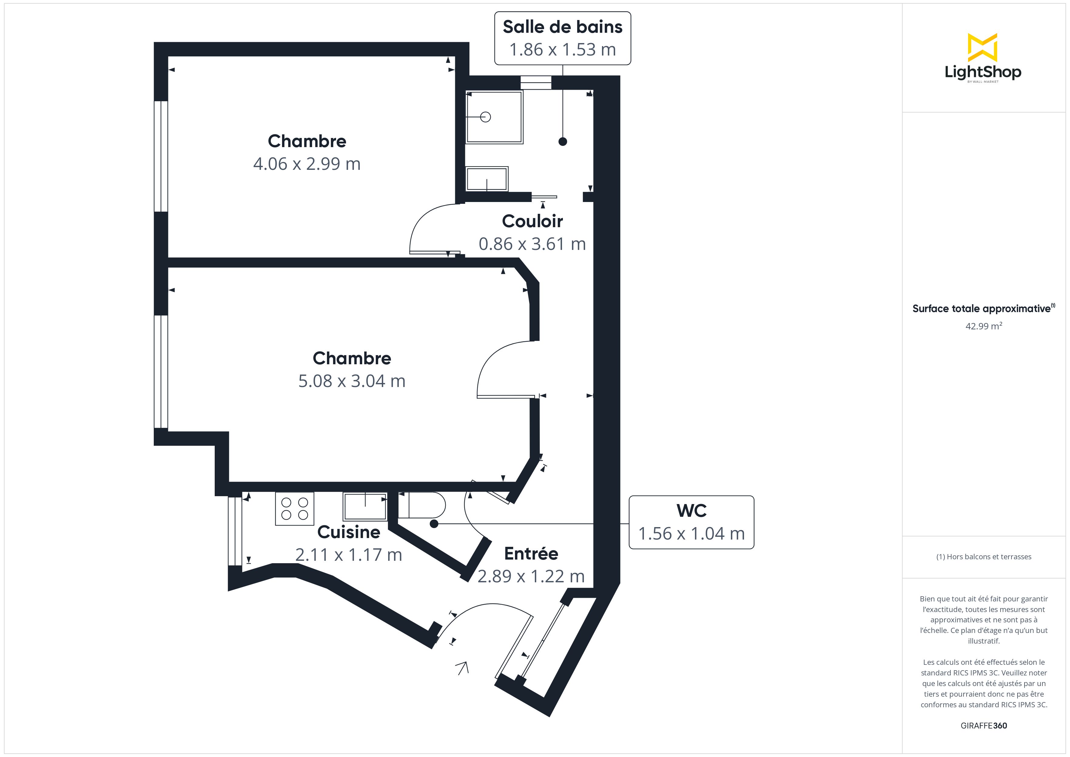 Plan 2D - Appartement 42.64 Paris