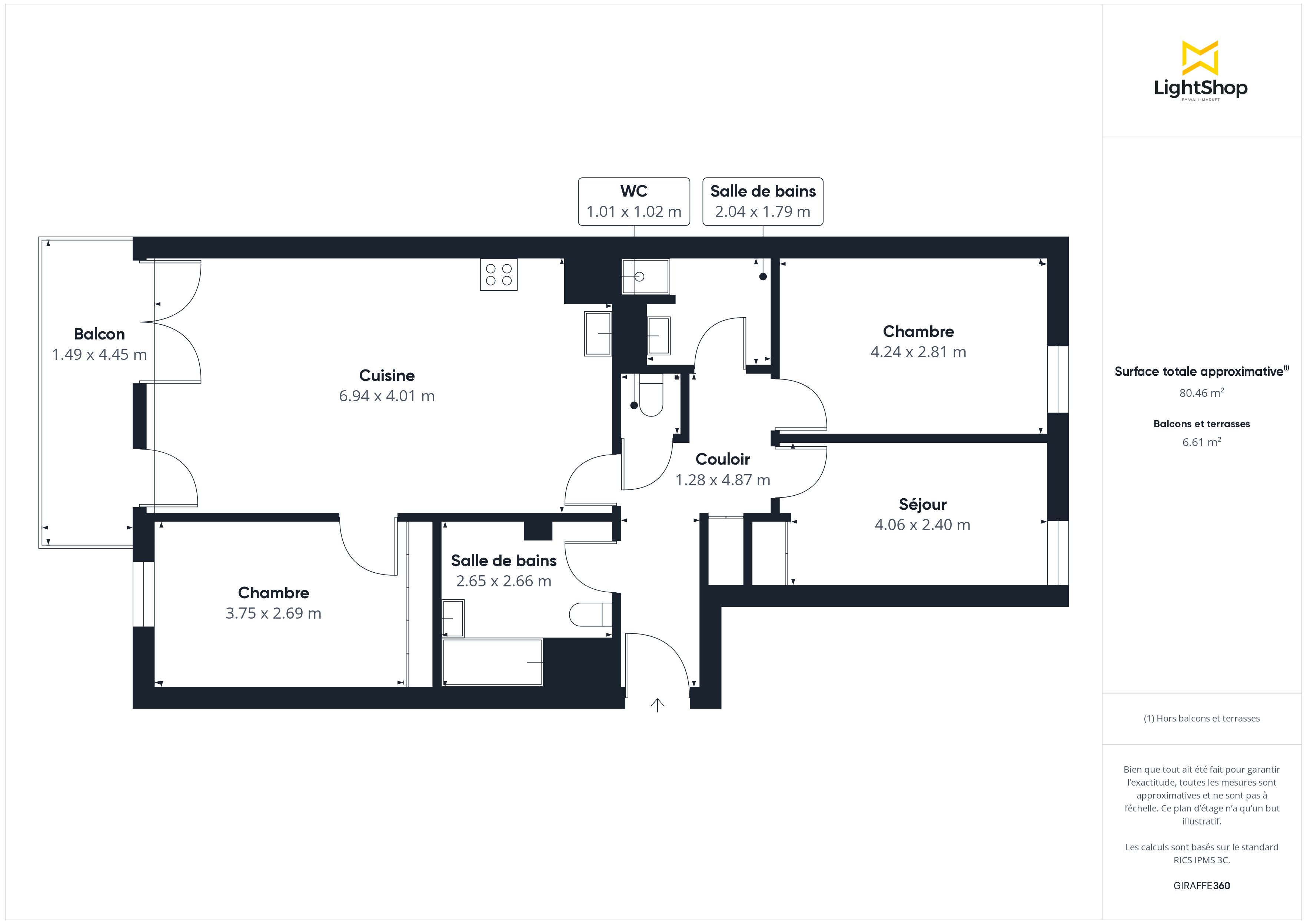 Plan 2D - Appartement 81.59 Ivry-sur-Seine