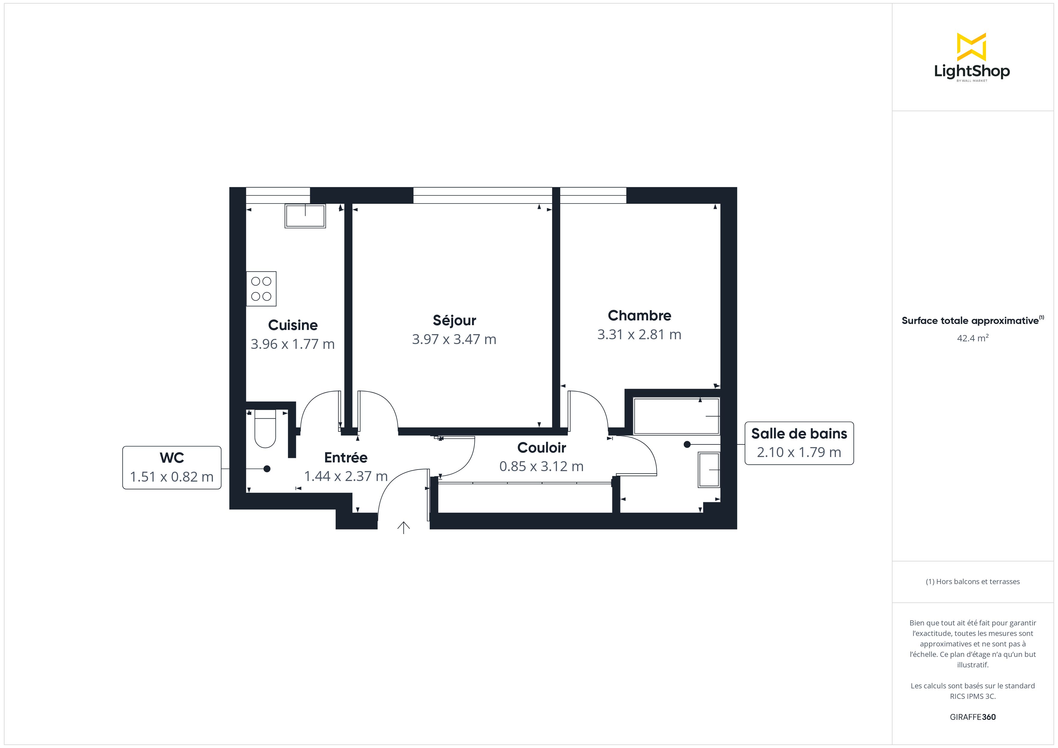 Plan 2D - Appartement 42.64 Colombes