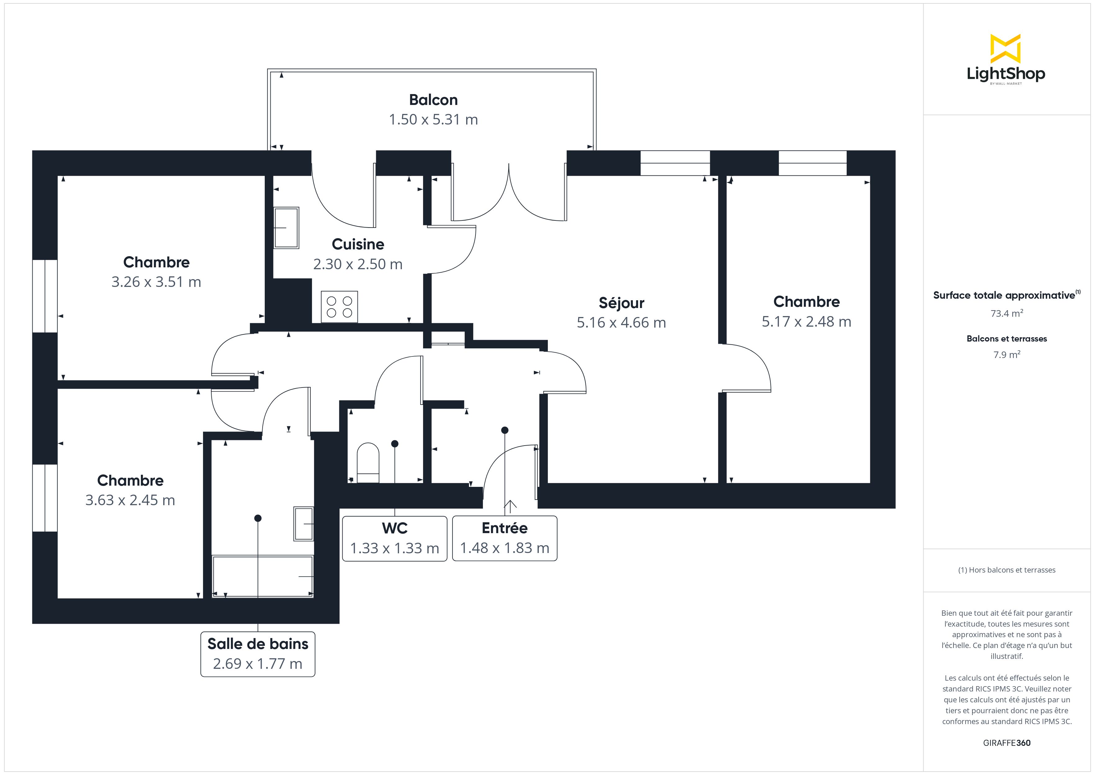 Plan 2D - Appartement 75.0 Saint-Denis