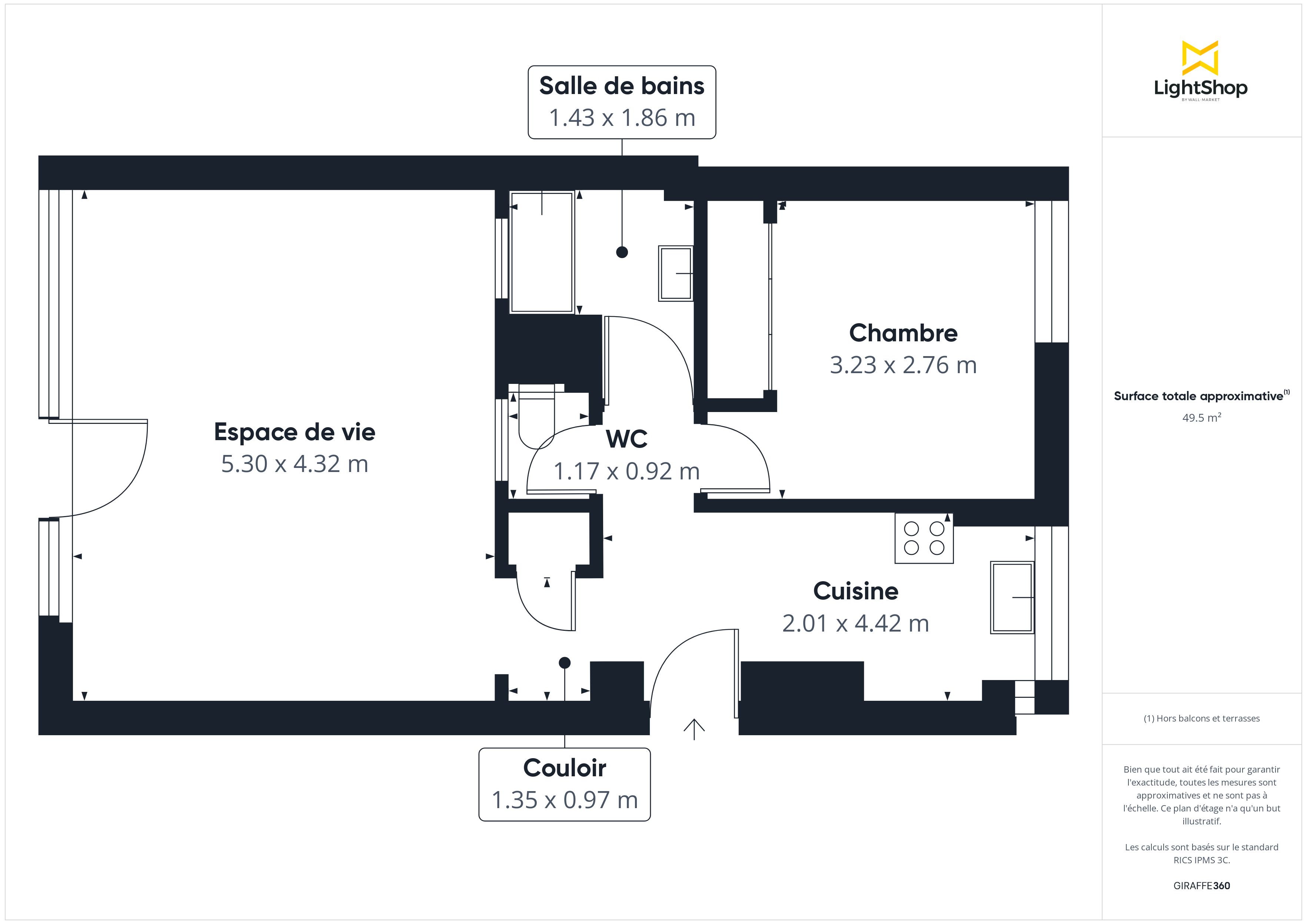 Plan 2D - Appartement 49.0 Bordeaux