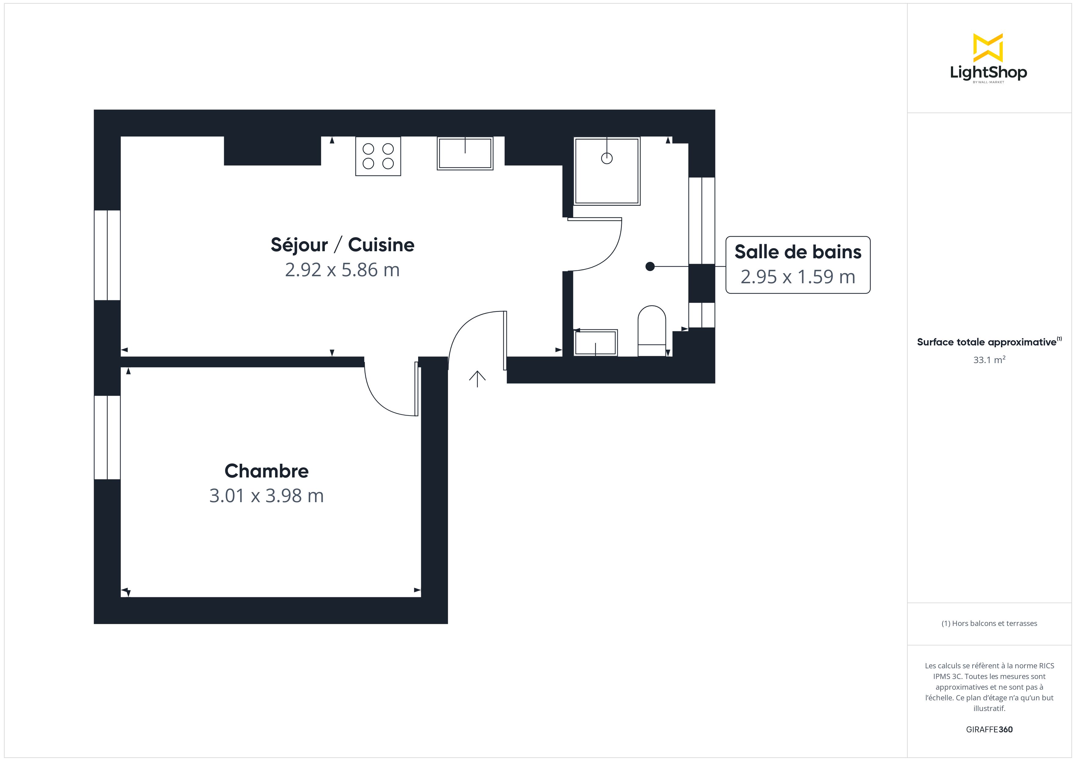 Plan 2D - Appartement 33.35 Paris