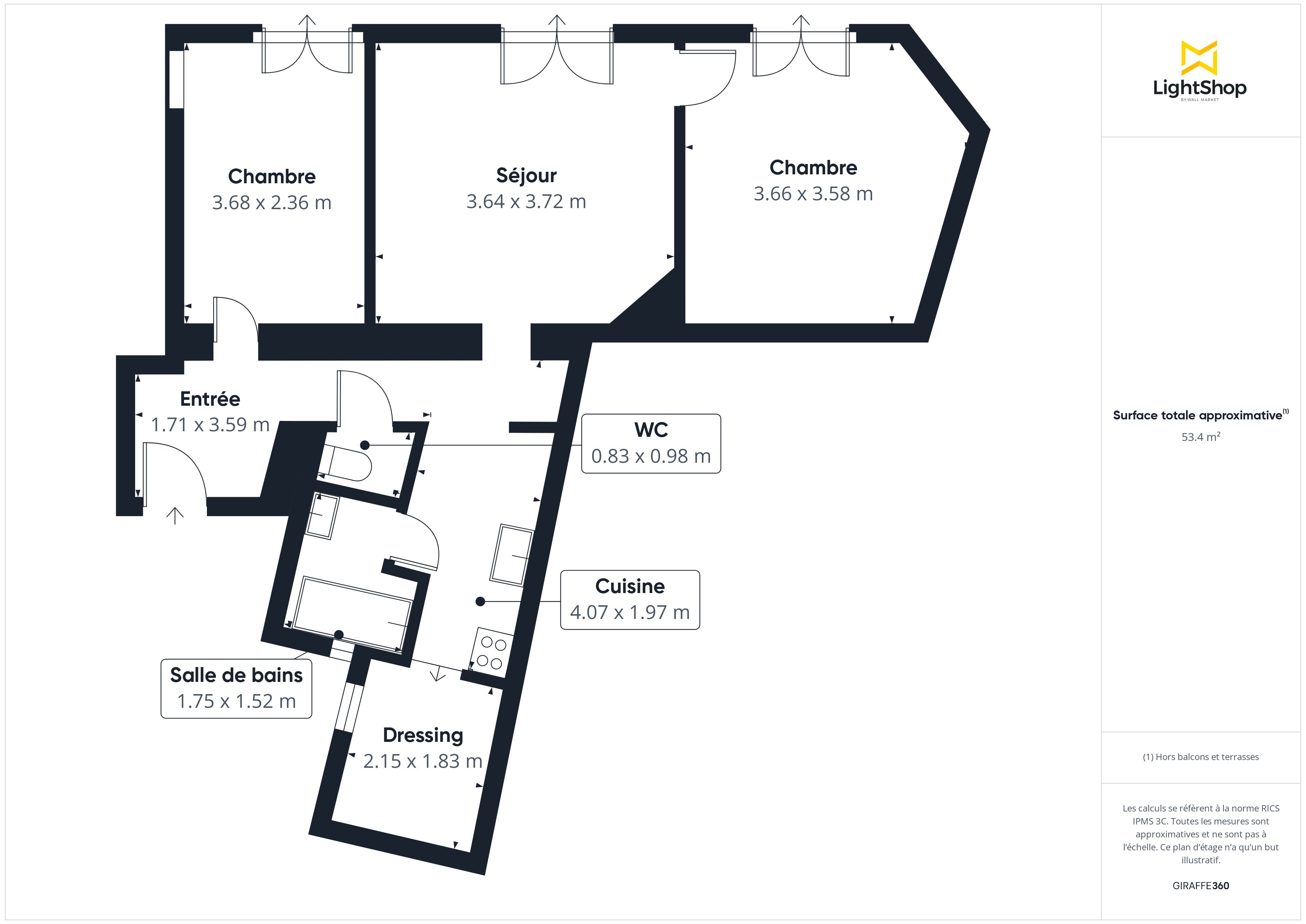 Plan 2D - Appartement 54.65 Paris