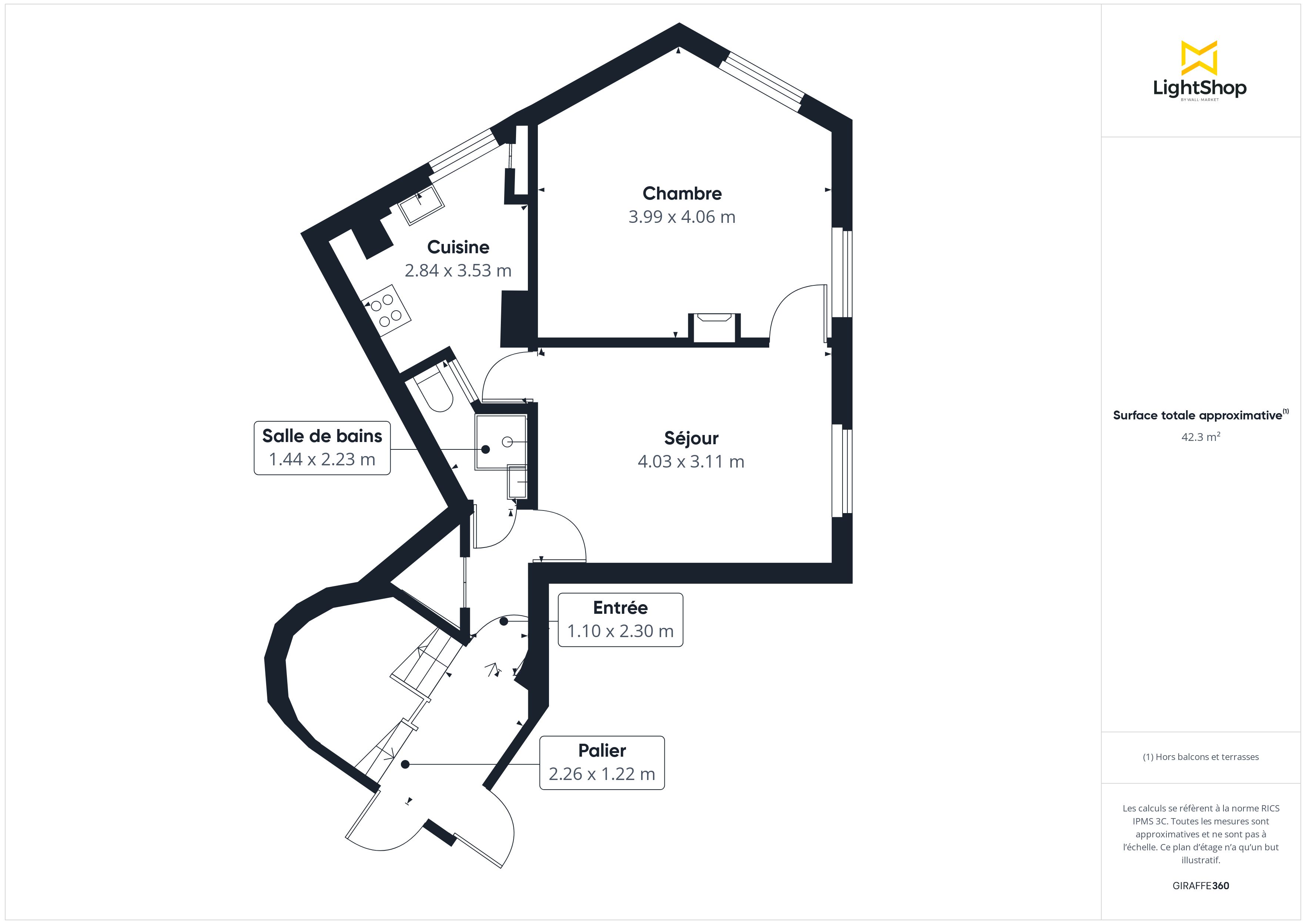 Plan 2D - Appartement 39.2 Paris