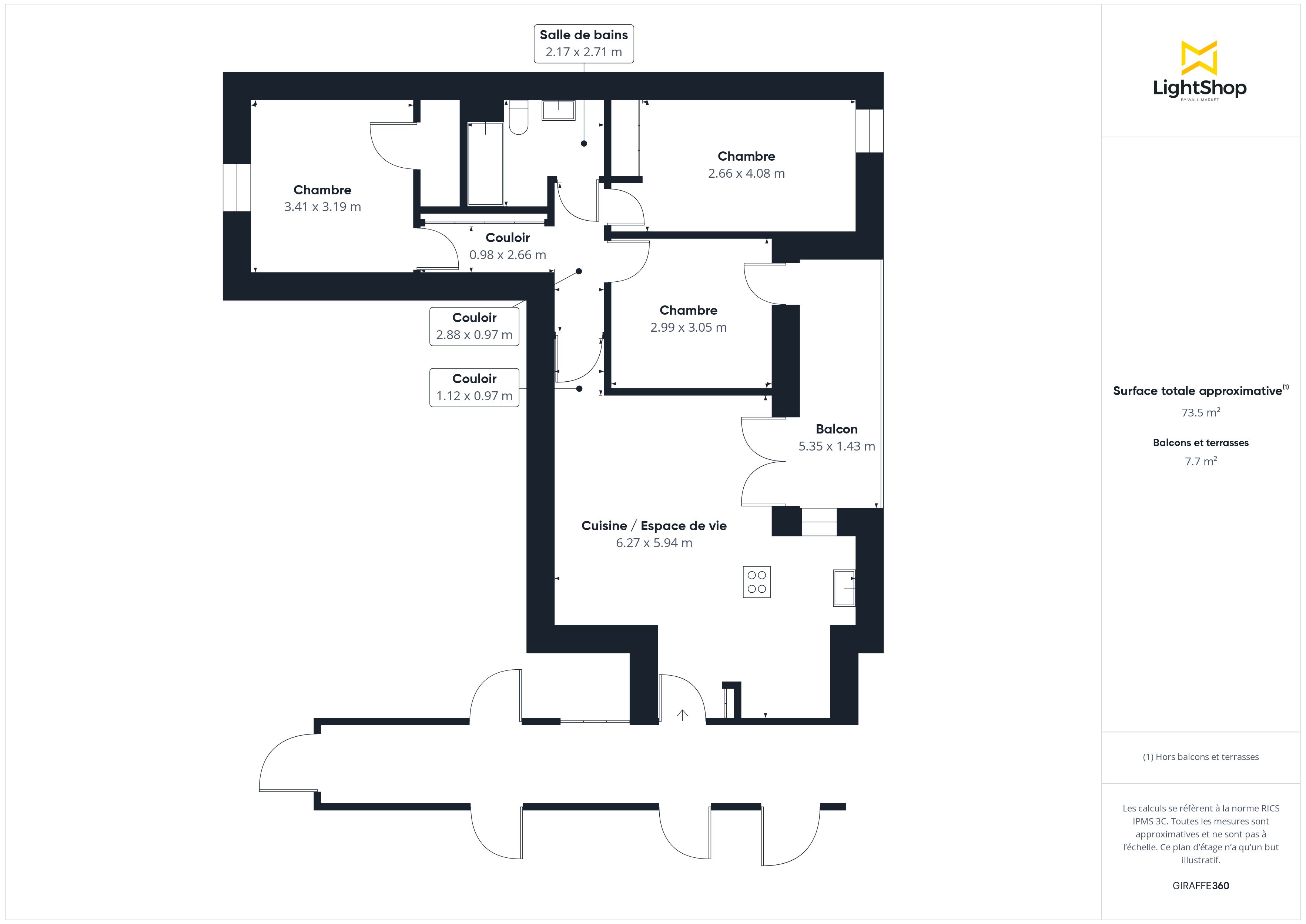 Plan 2D - Appartement 74.0 Ivry-sur-Seine