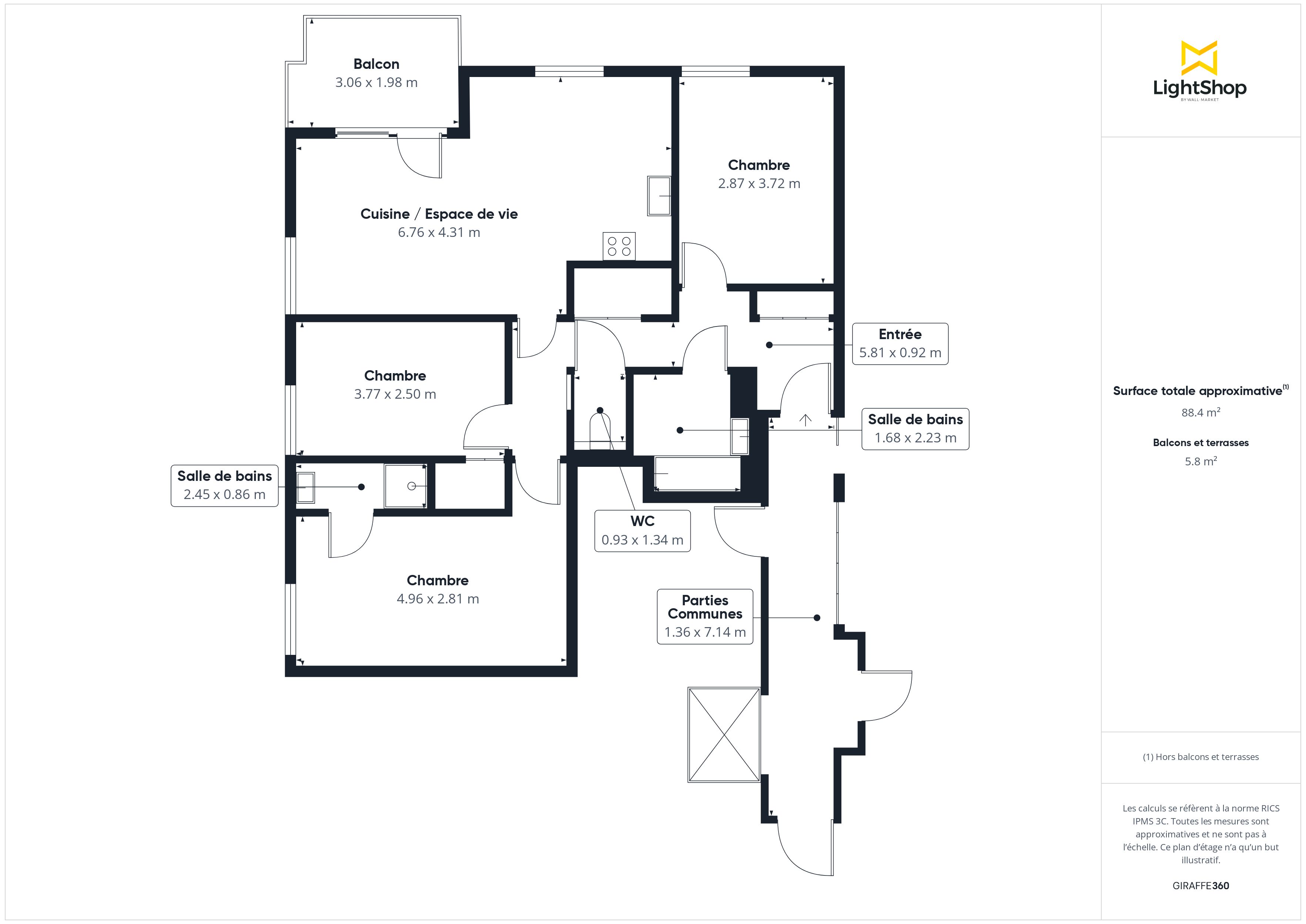 Plan 2D - Appartement 77.0 Villeurbanne