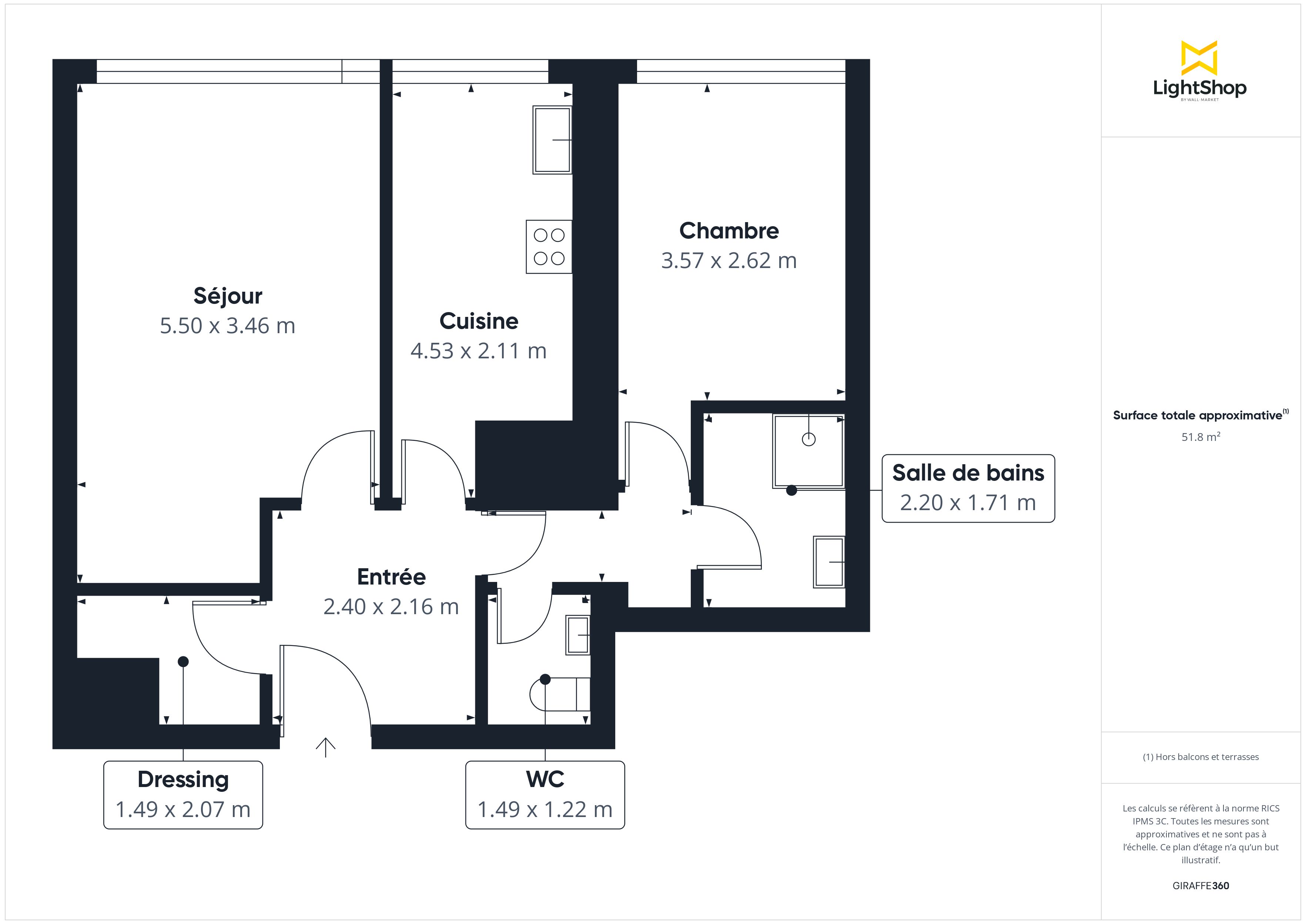 Plan 2D - Appartement 52.35 Paris