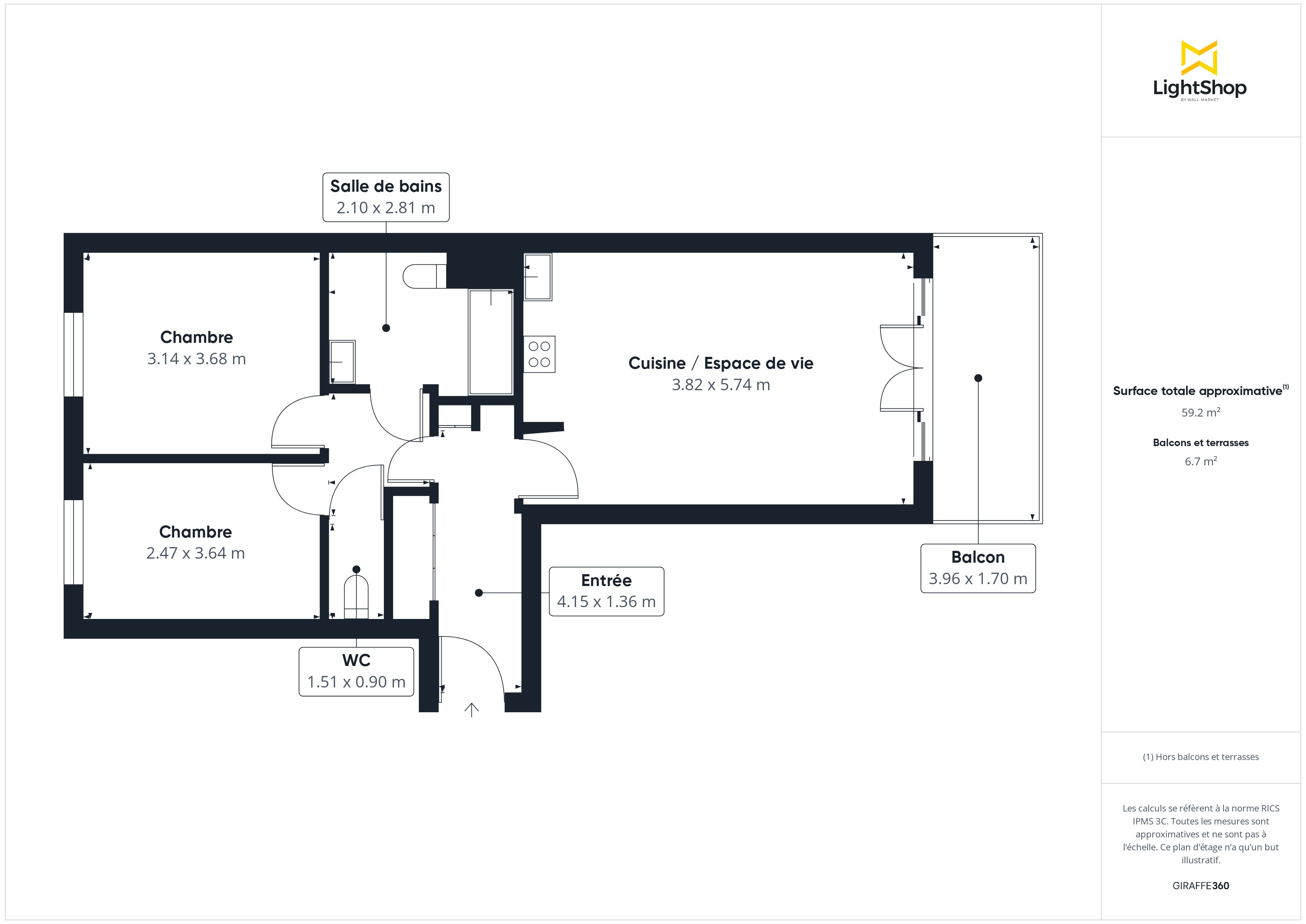 Plan 2D - Appartement 59.0 Le Blanc-Mesnil