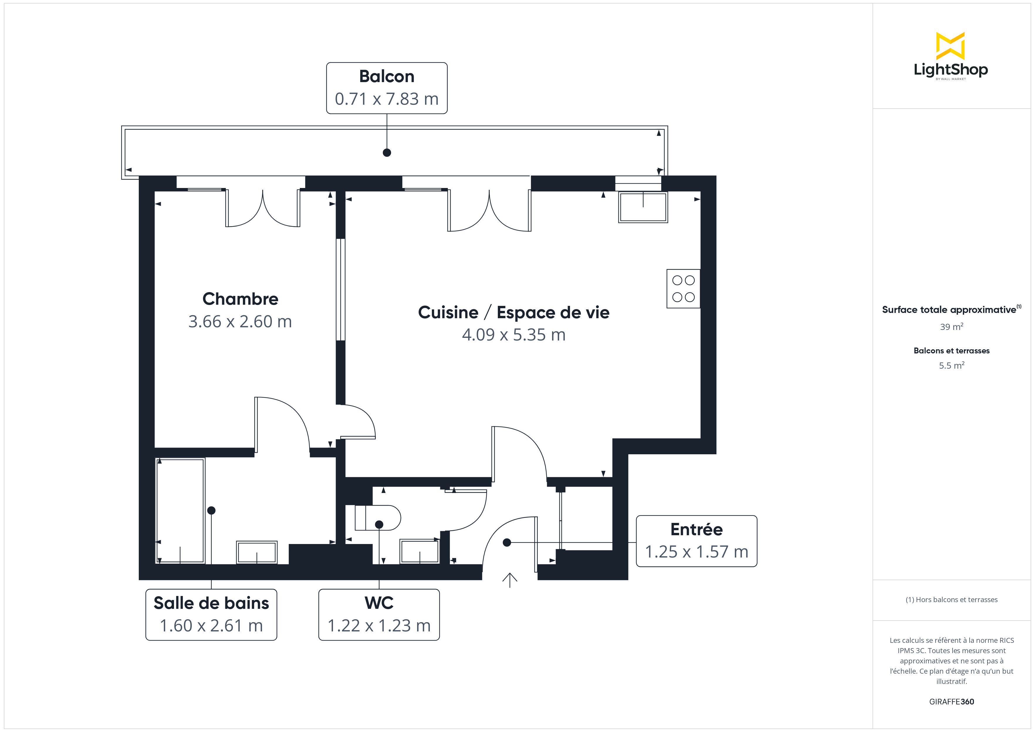 Plan 2D - Appartement 39.04 Boulogne-Billancourt