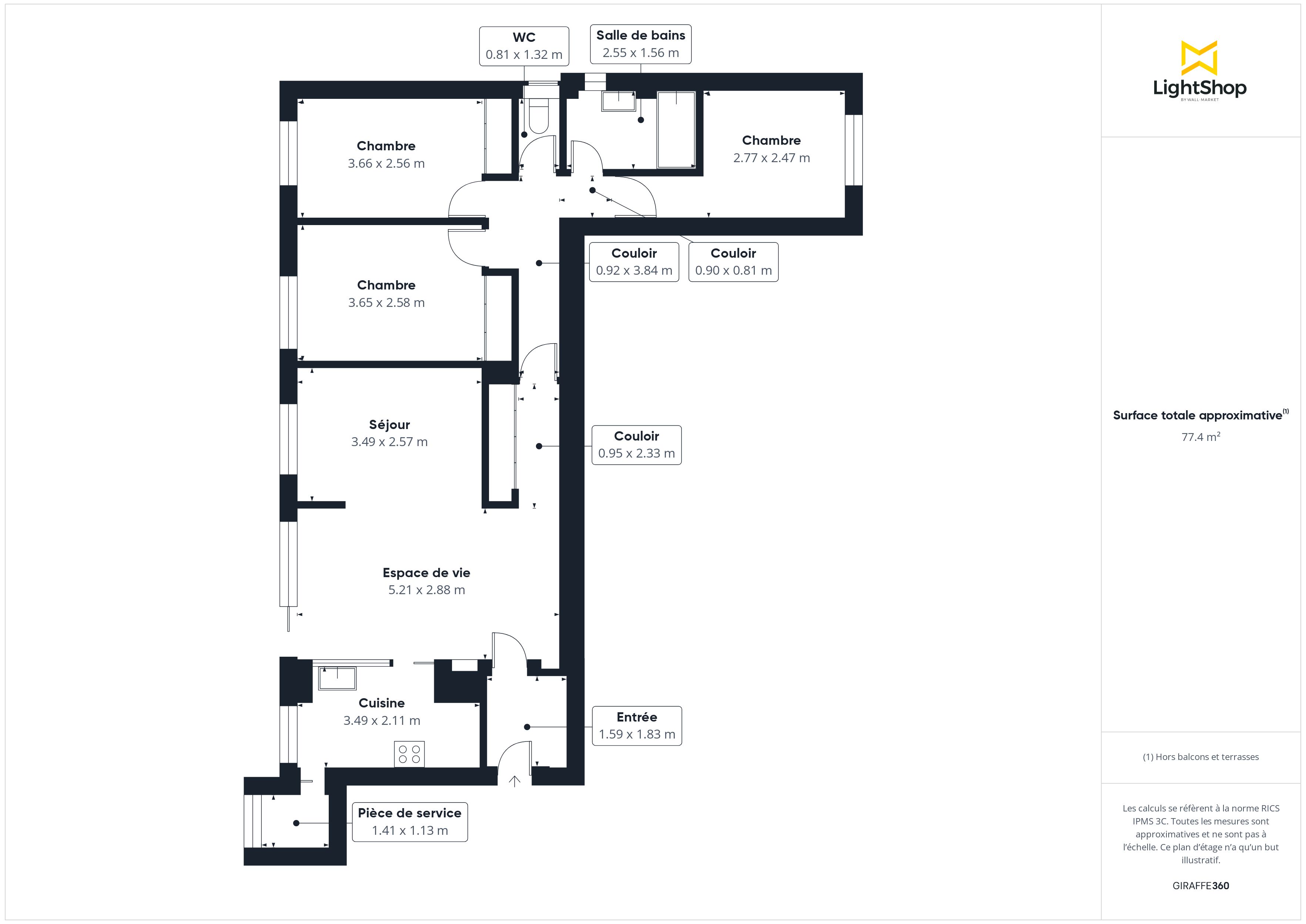 Plan 2D - Appartement 77.83 Villejuif