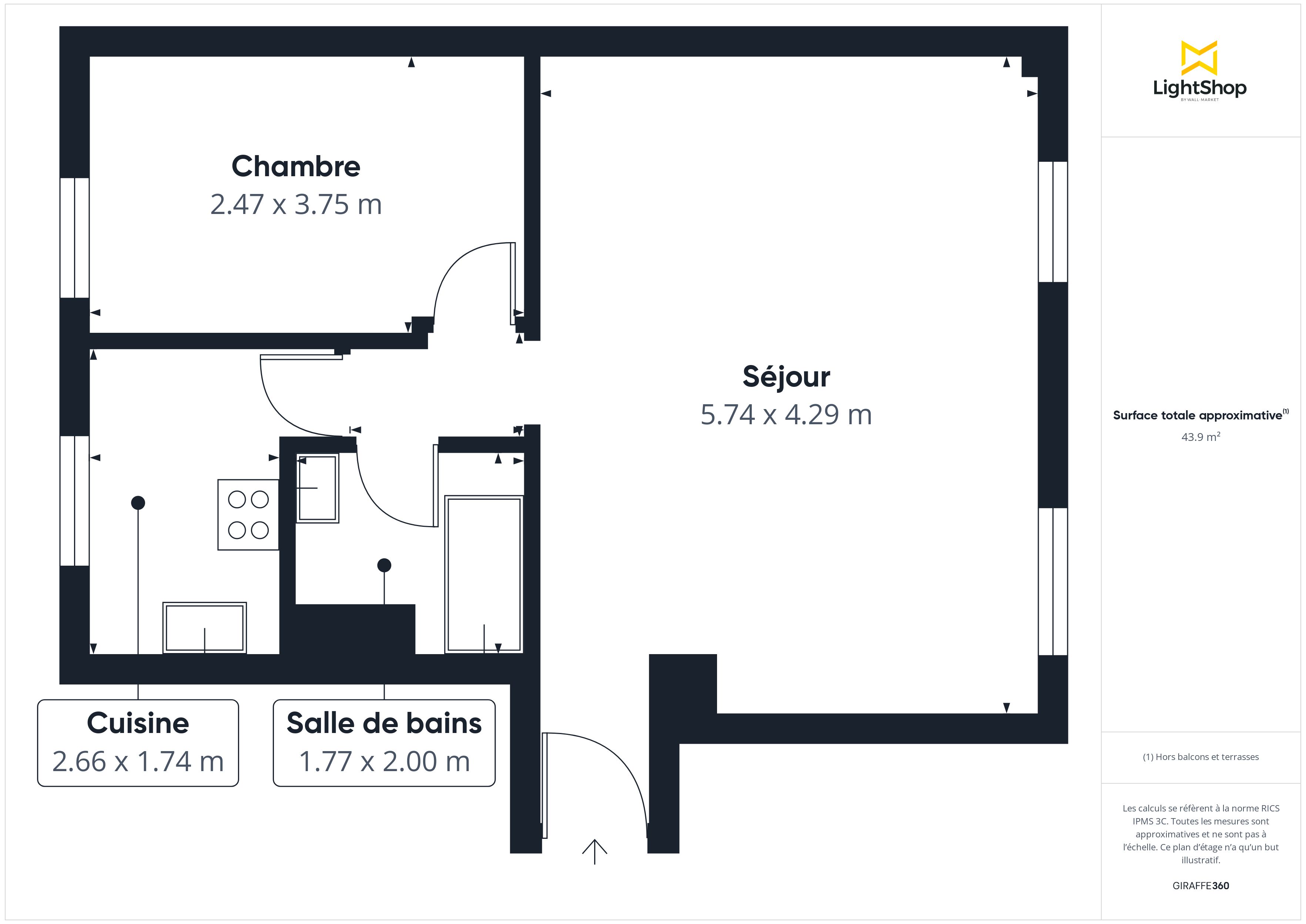 Plan 2D - Appartement 44.5 Paris